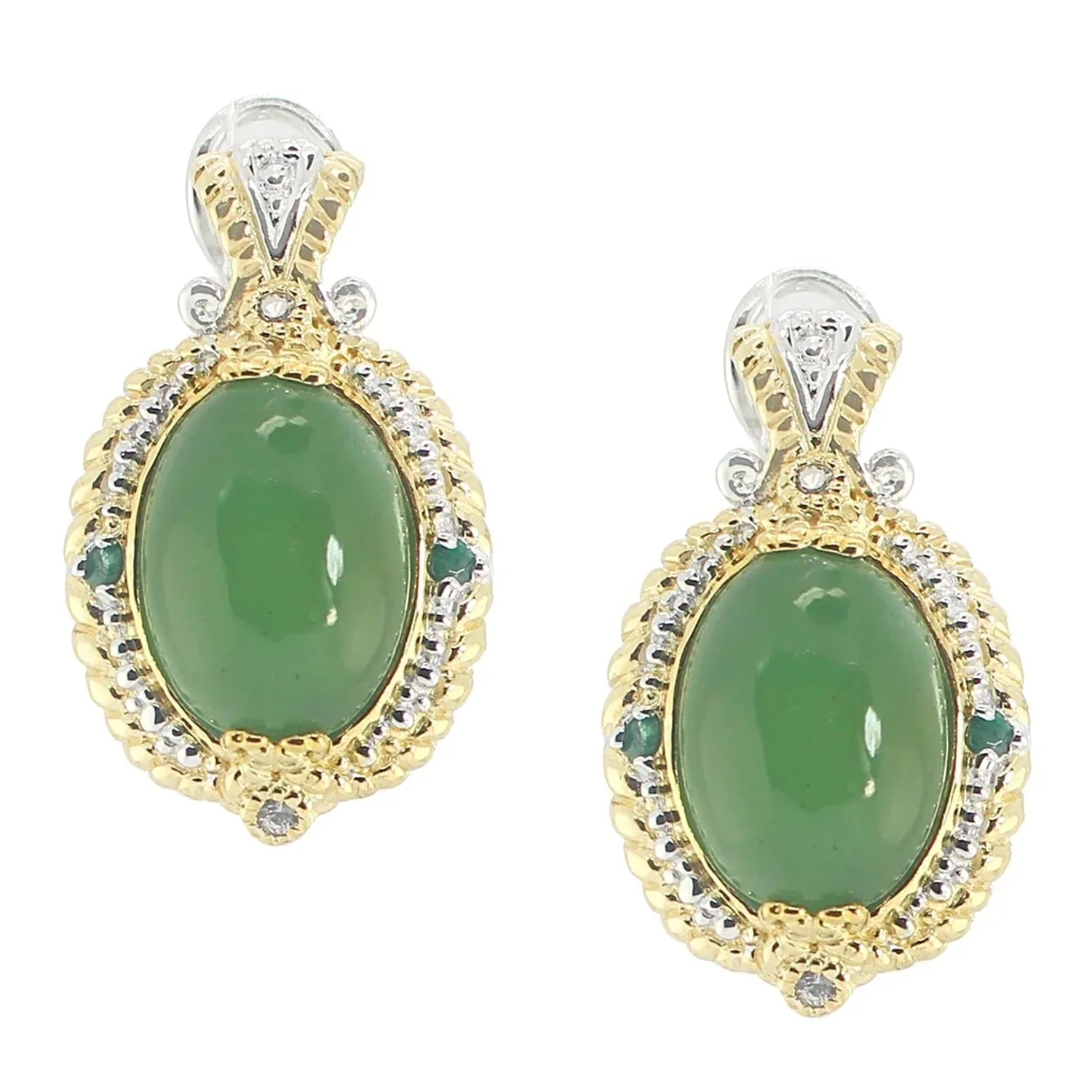 Gems en Vogue 5.42ctw Green Chalcedony Emerald & White Sapphire Earrings