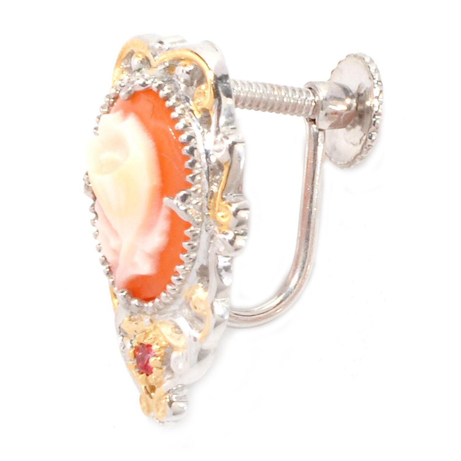 Gems en Vogue 3.50ctw Cameo & Orange Sapphire Flower Earrings