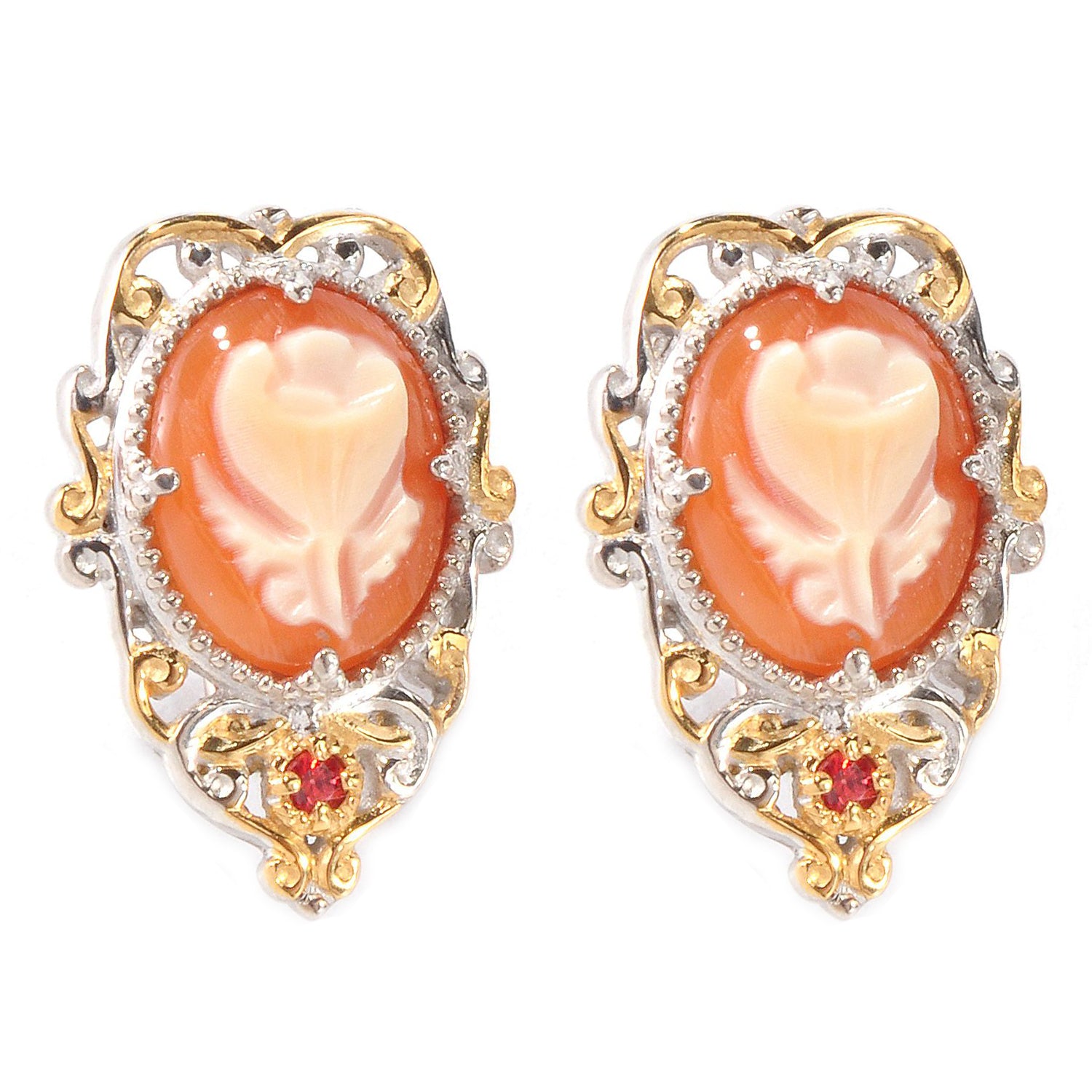 Gems en Vogue 3.50ctw Cameo & Orange Sapphire Flower Earrings