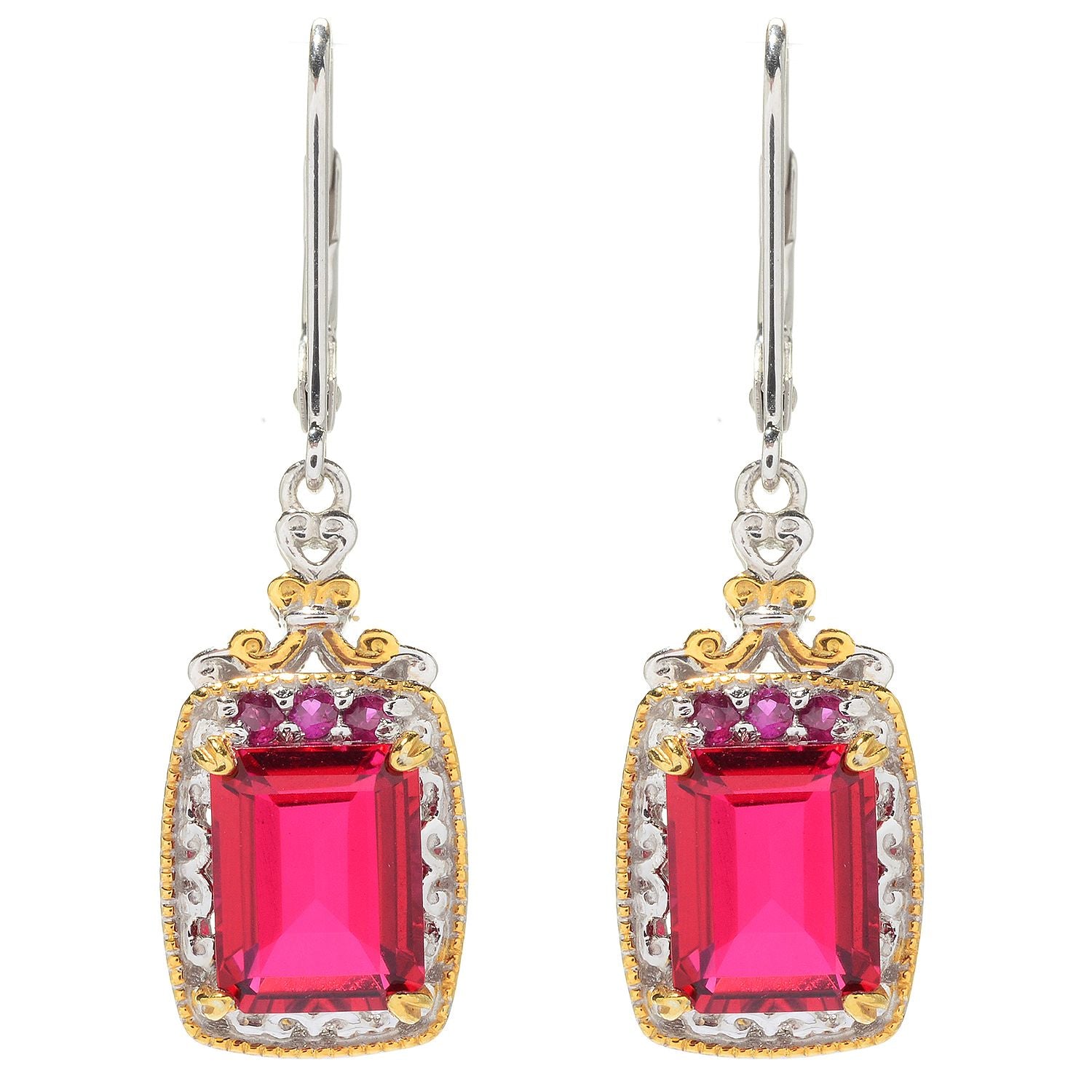 Gems en Vogue 4.78ctw Red Color Quartz Doublet & Ruby Drop Earrings