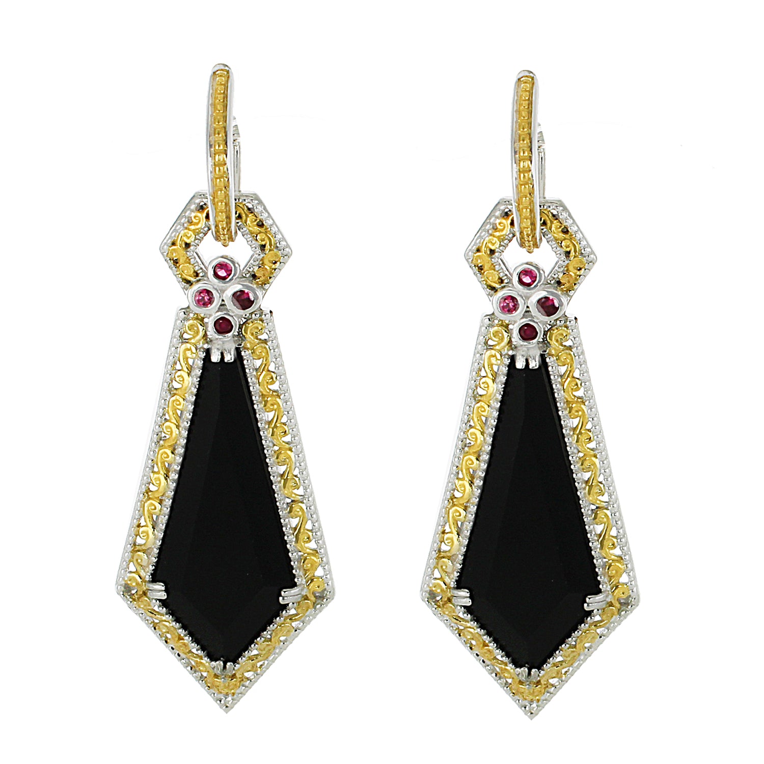 Gems en Vogue 11.54ctw Choice of Black Onyx or White Quartz & Gemstone Drop Earrings