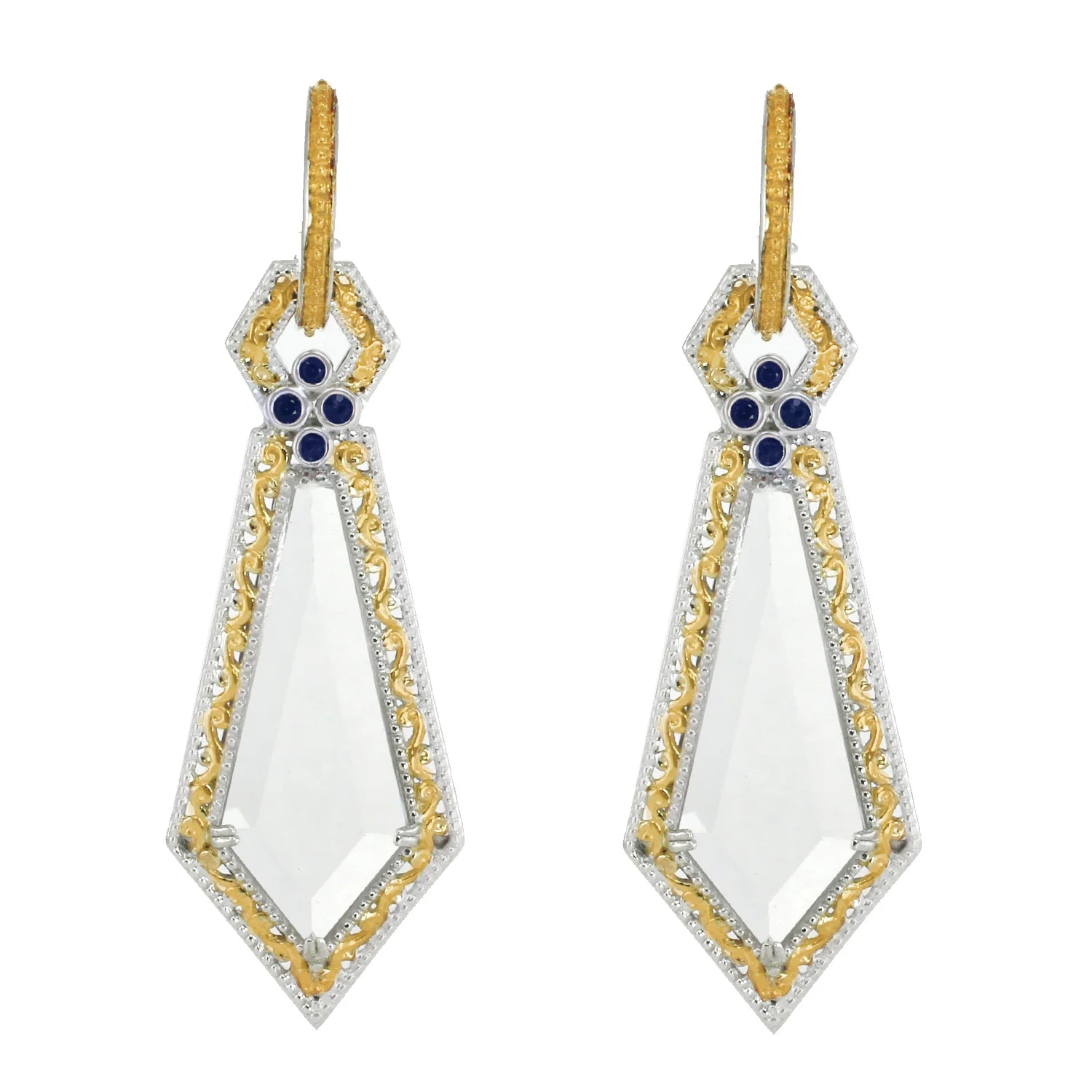 Gems en Vogue 11.54ctw Choice of Black Onyx or White Quartz & Gemstone Drop Earrings