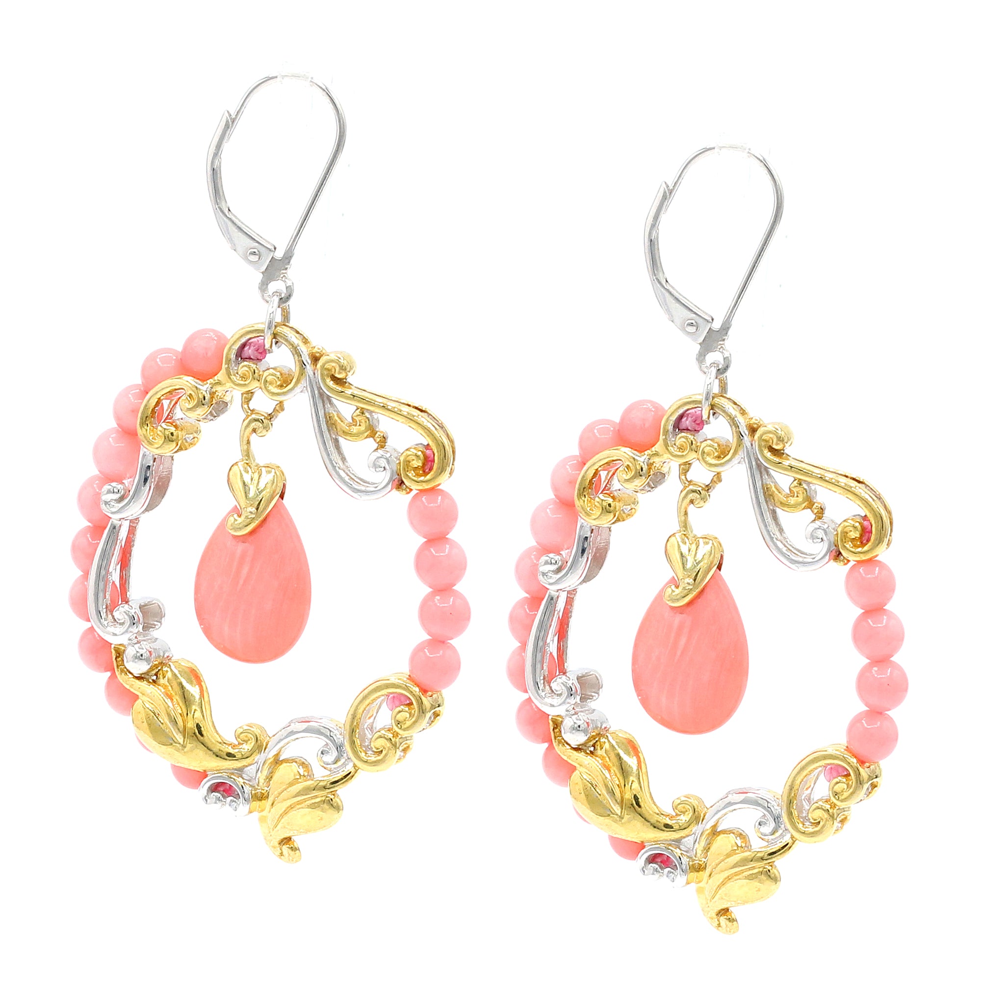 Gems en Vogue 24K Palladium Silver Pink Coral Drop Earrings