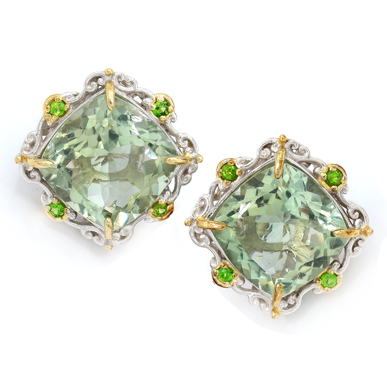 Gems en Vogue 18.42ctw Prasiolite & Chrome Diopside Stud Earrings