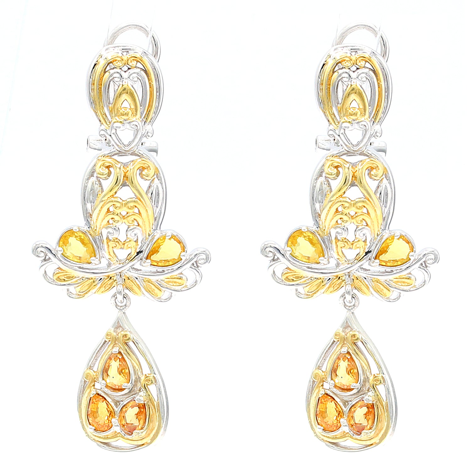 Gems en Vogue 2.00ctw Yellow & Orange Sapphire Omega Back Earrings