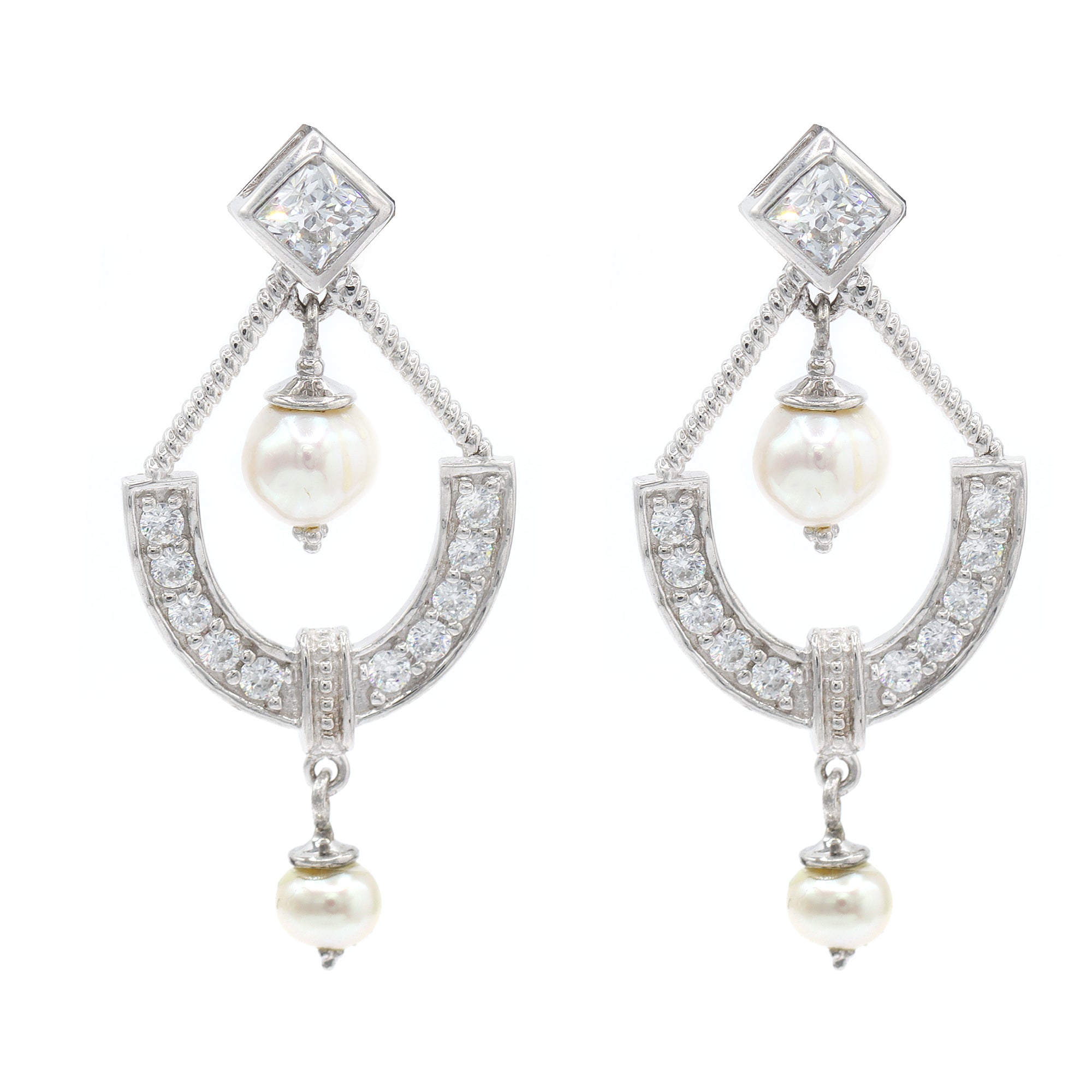 Signity Sterling Silver Pearl & Cubic Zirconia Drop Earrings