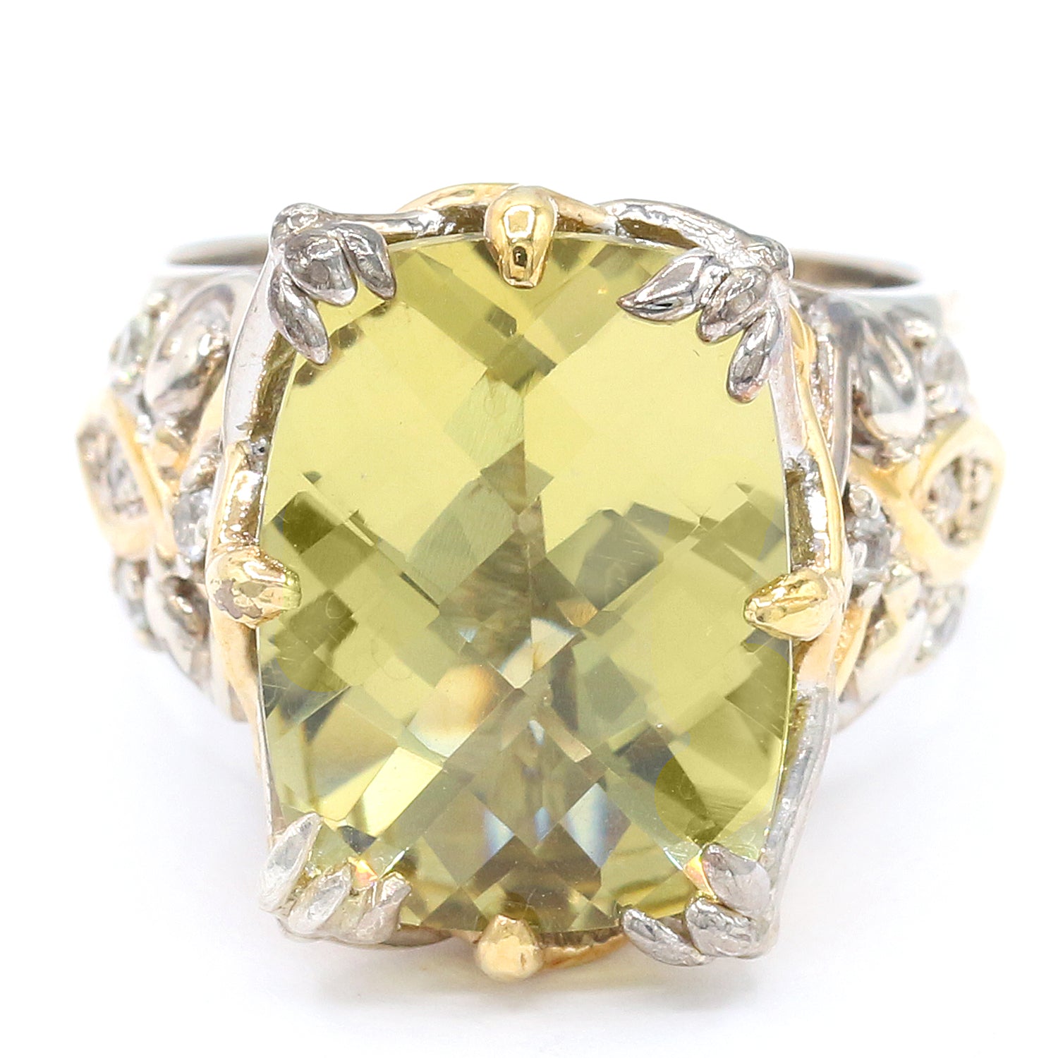 Gems en Vogue 9.14ctw Ouro Verde & White Sapphire Ring