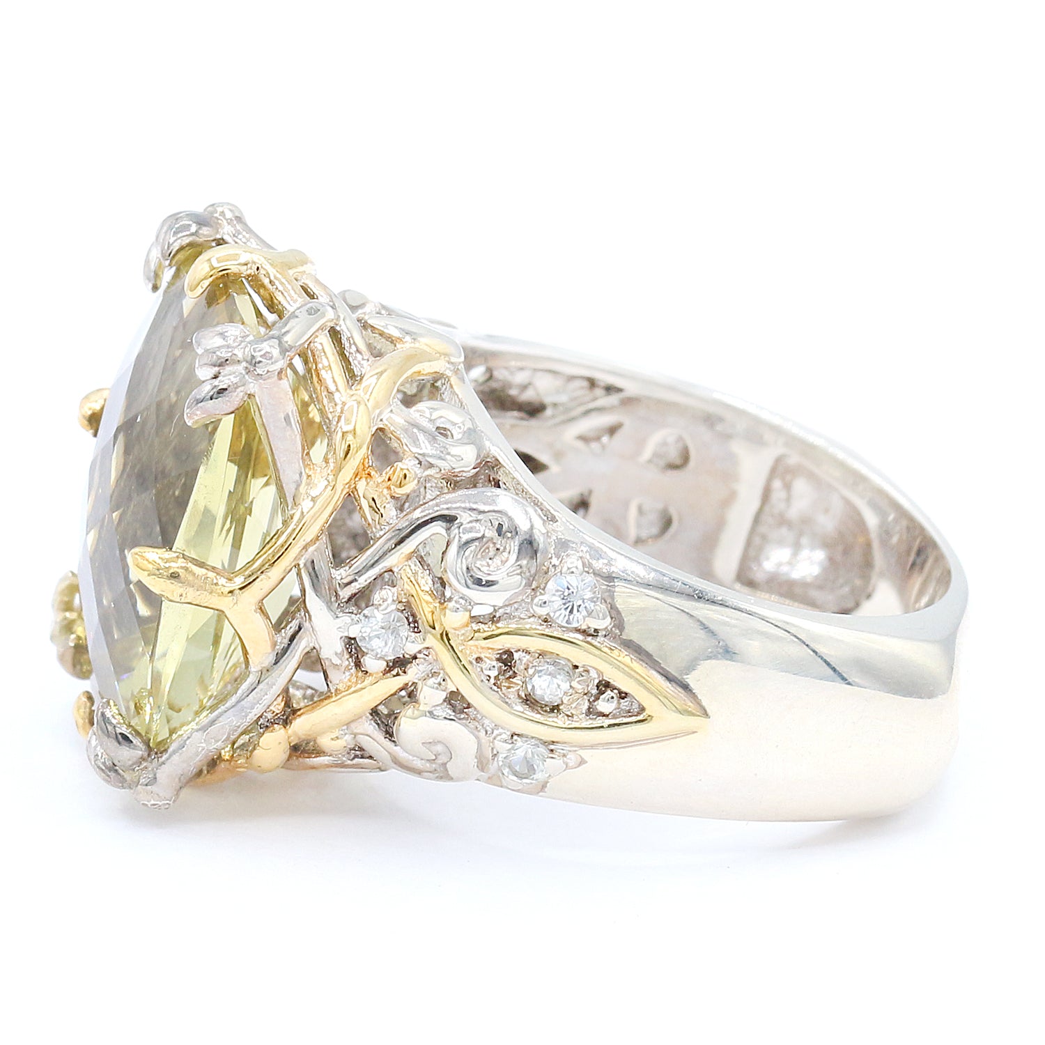 Gems en Vogue 9.14ctw Ouro Verde & White Sapphire Ring