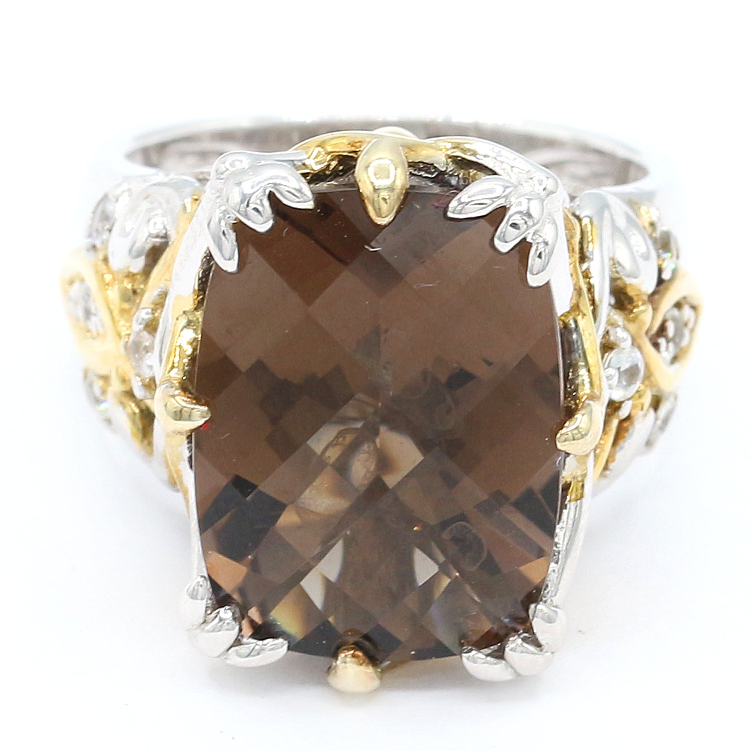 Gems en Vogue 9.15ctw Smoky Quartz & White Sapphire Ring