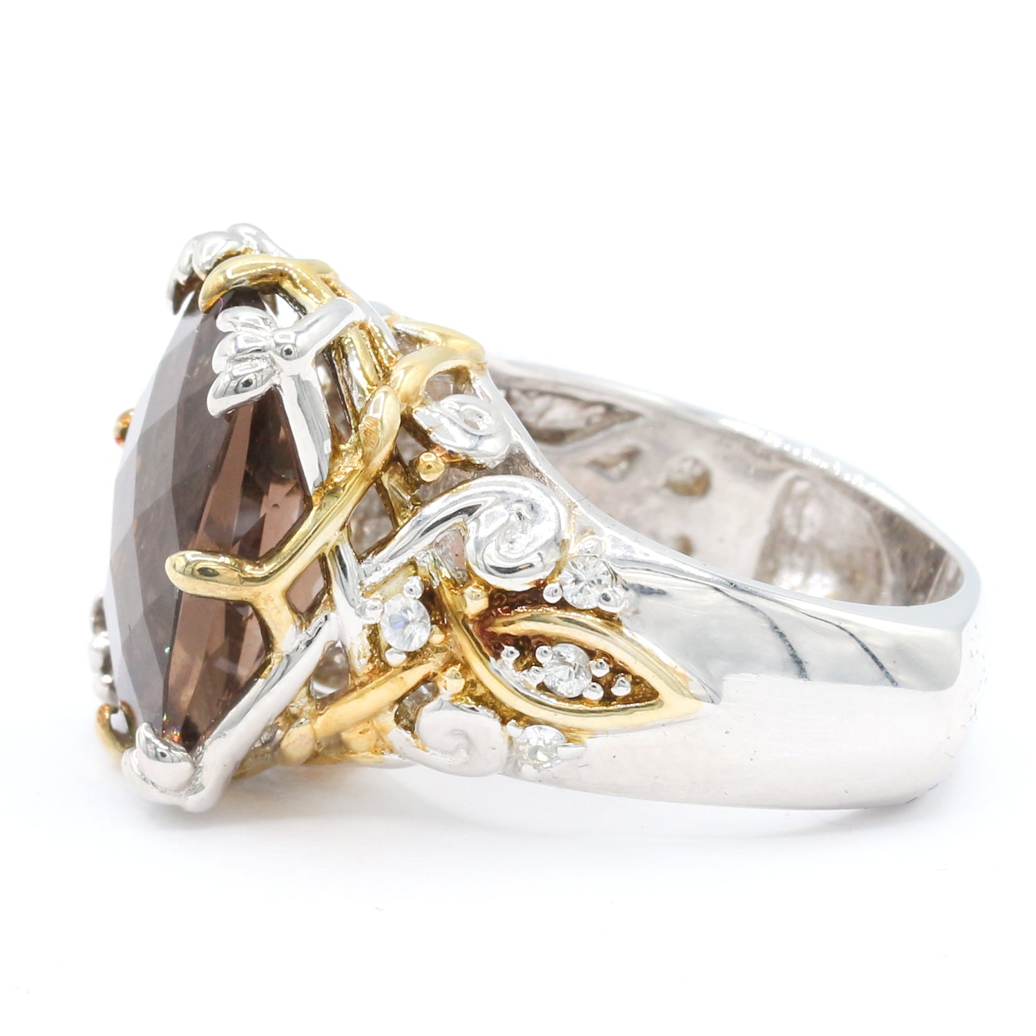 Gems en Vogue 9.15ctw Smoky Quartz & White Sapphire Ring