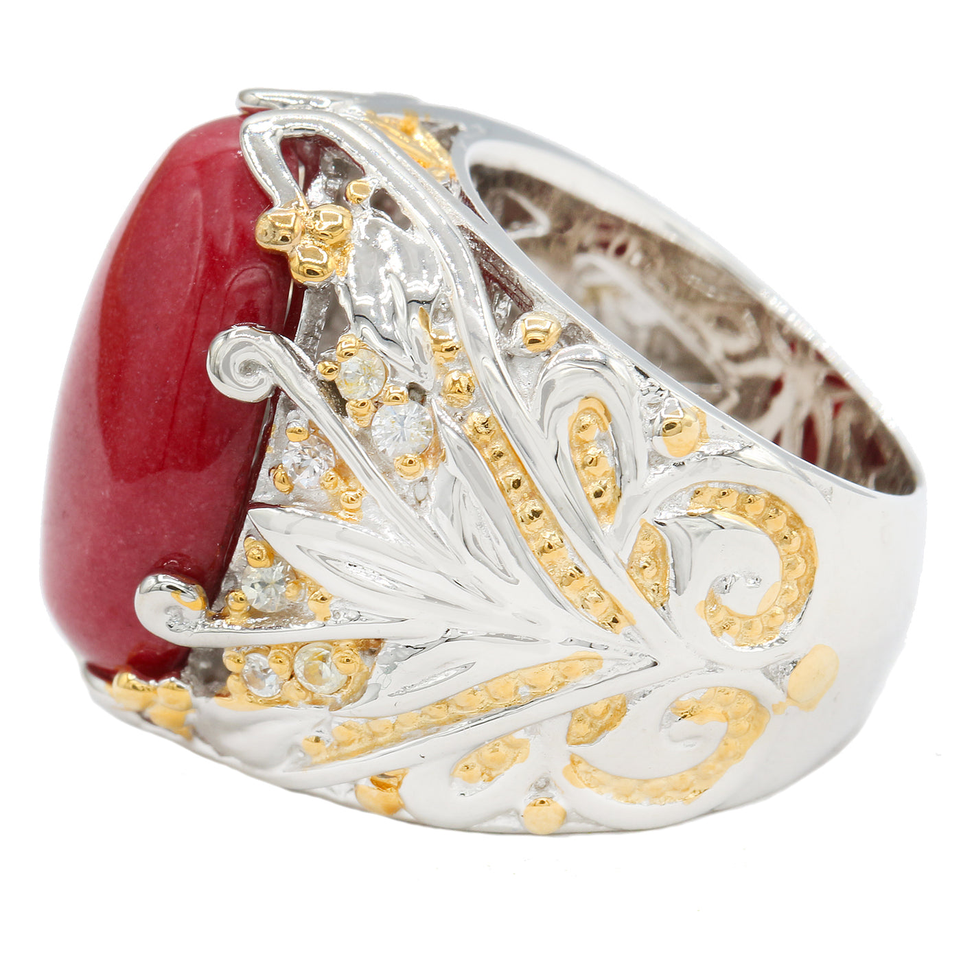 Gems En Vogue Red Jade & White Sapphire Ring