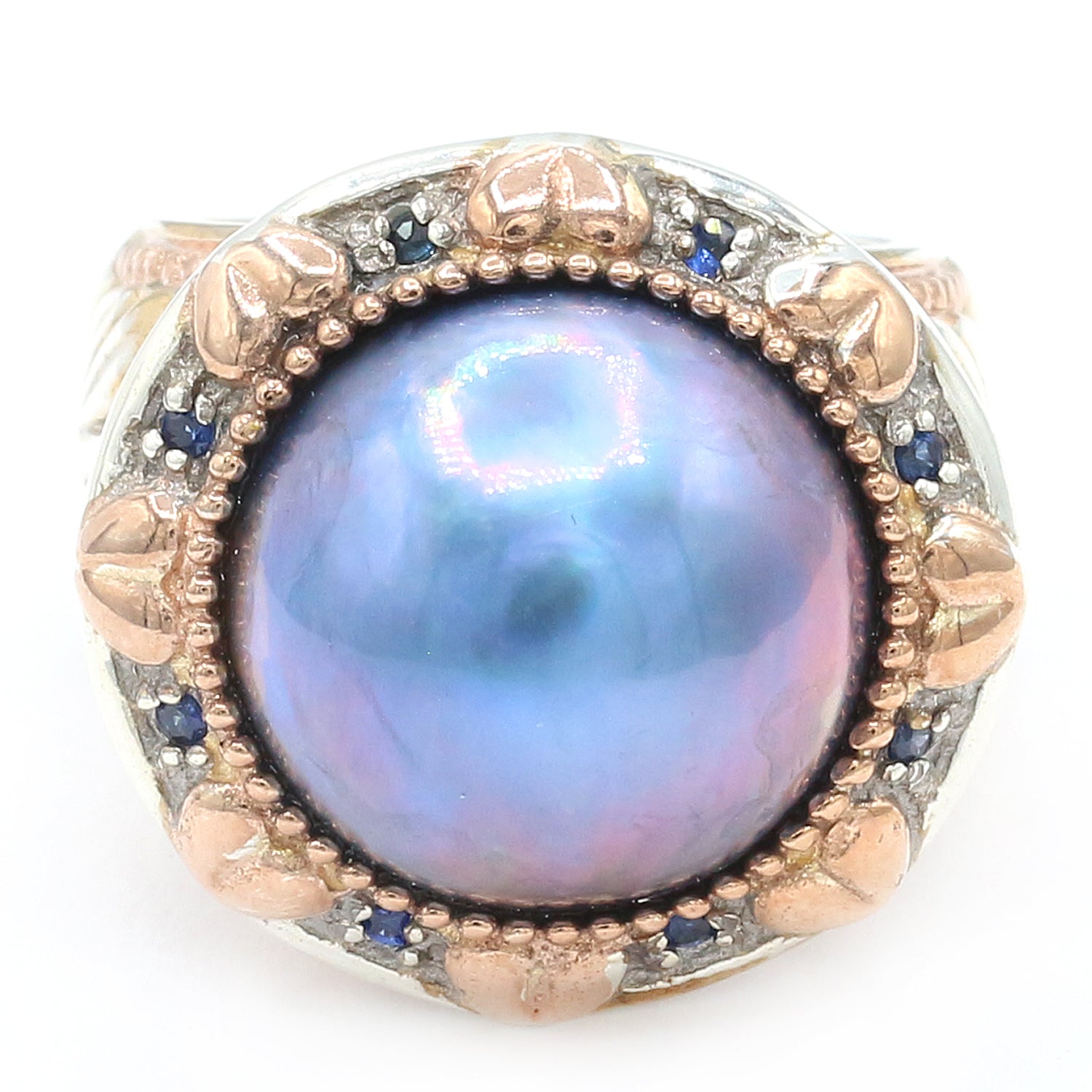 Gems en Vogue One-of-a-Kind Peacock Mabe Pearl & Blue Sapphire Ring