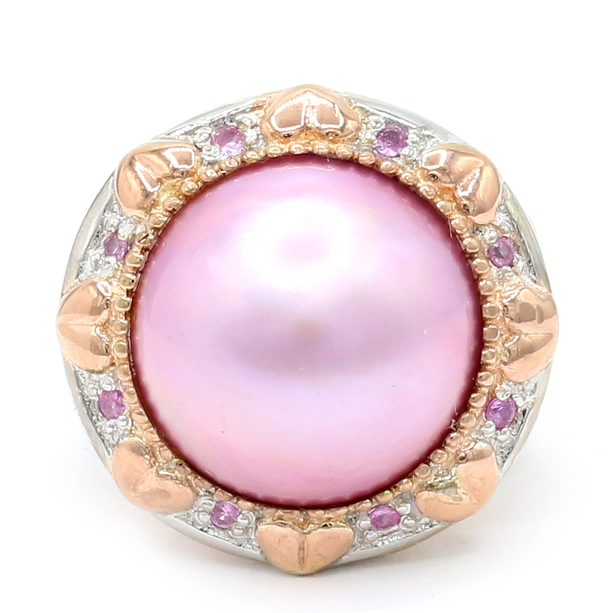 Gems en Vogue 18K Palladium Silver Pink Mabe Pearl & Pink Sapphire Ring
