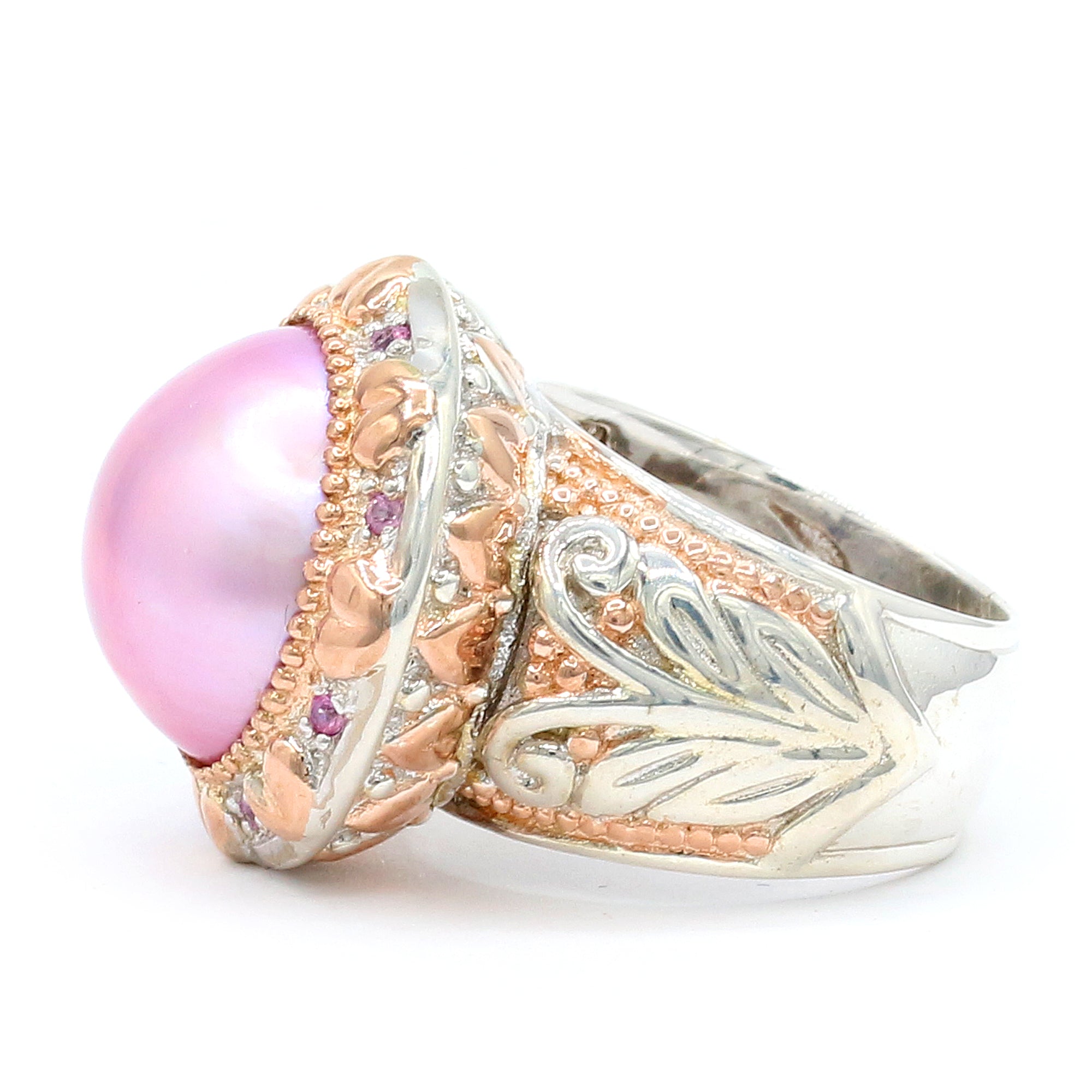 Gems en Vogue 18K Palladium Silver Pink Mabe Pearl & Pink Sapphire Ring