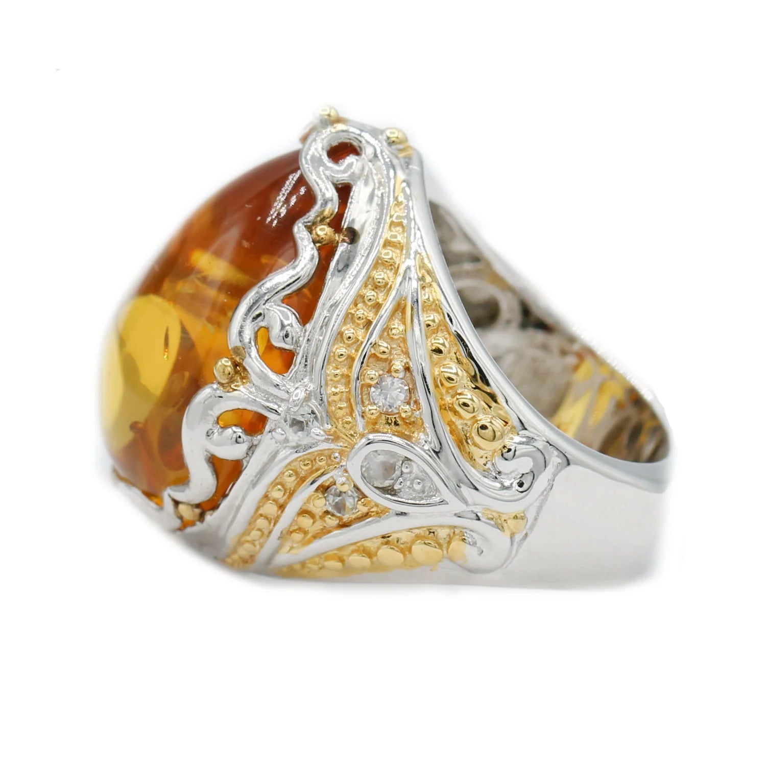 Gems en Vogue 22.97ctw Lemon Amber & White Sapphire Ring