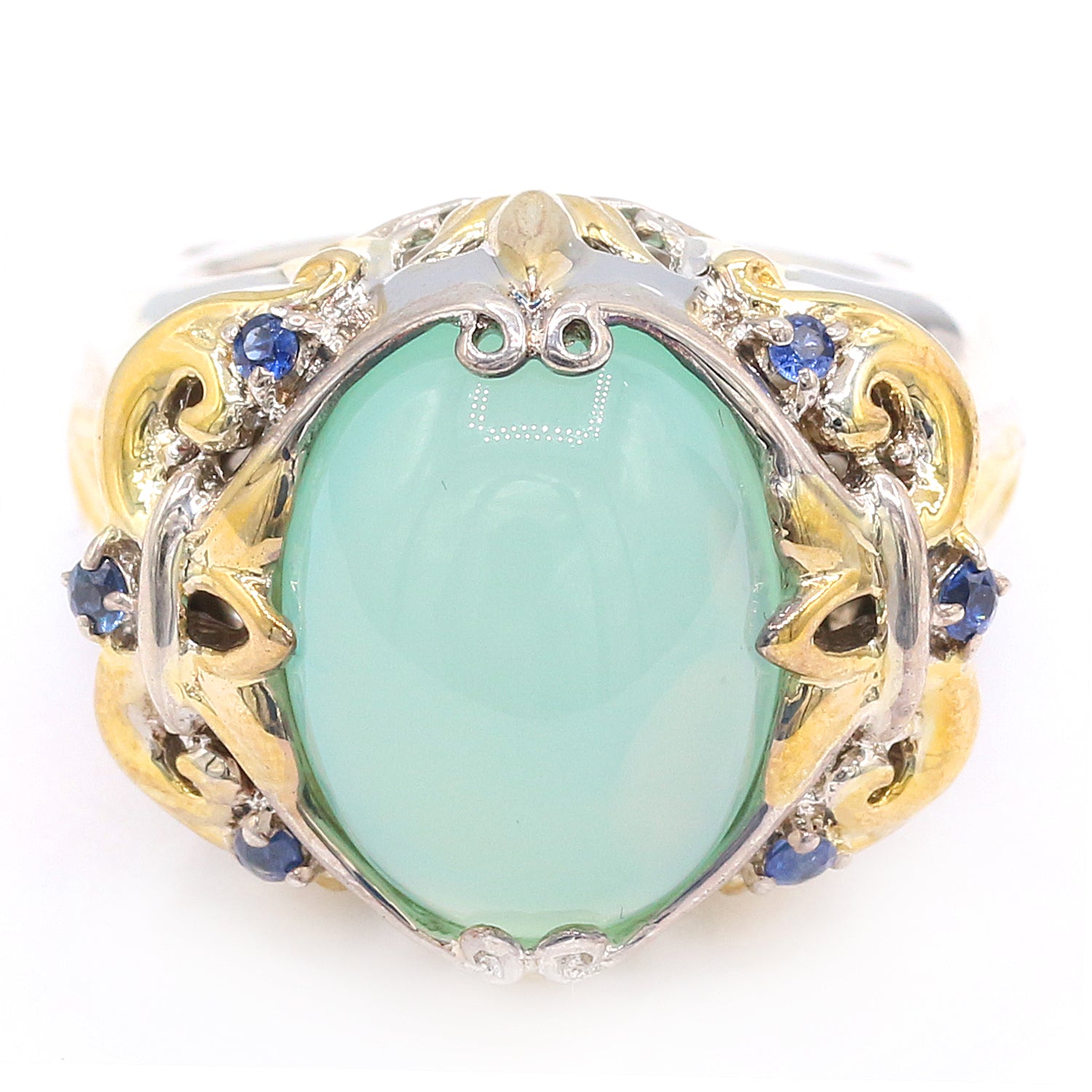 Gems en Vogue Sea Blue Chalcedony & Blue Sapphire Ring