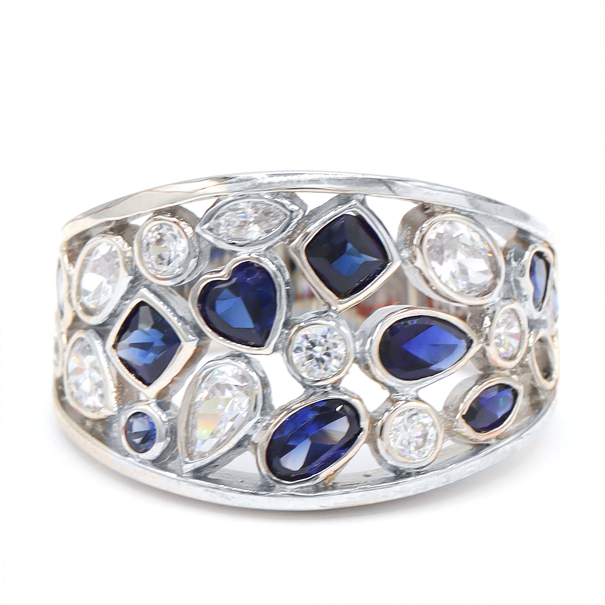 Signity Sterling Silver Created Blue Sapphire & Cubic Zirconia Ring CANNOT BE RESIZED
