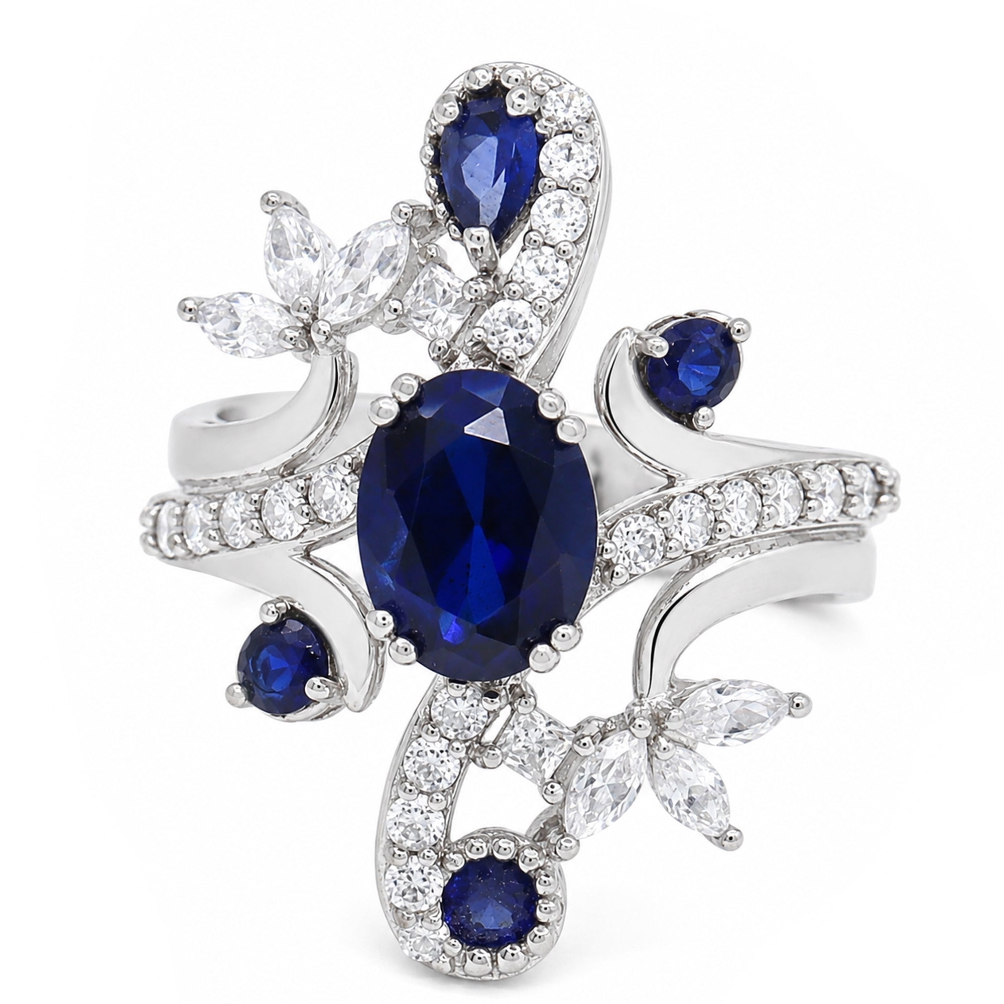 Signity Sterling Silver Created Blue Sapphire & Cubic Zirconia Ring CANNOT BE RESIZED