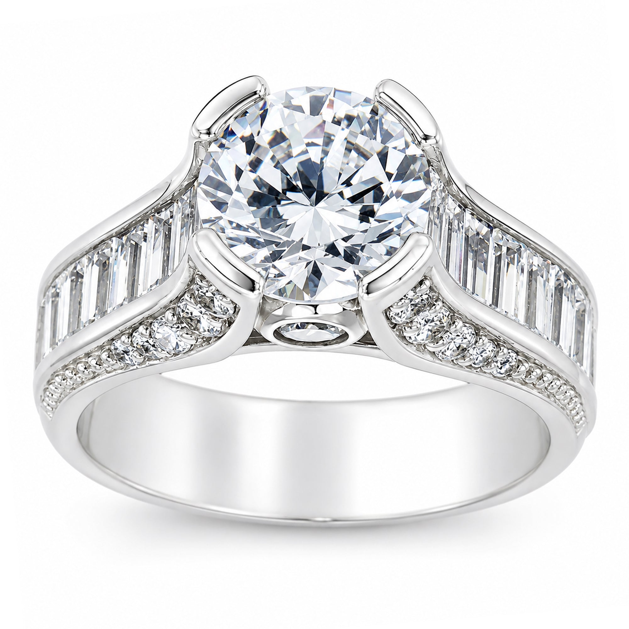 Signity Sterling Silver Baguette & Round Cubic Zirconia Ring - CANNOT BE RESIZED.