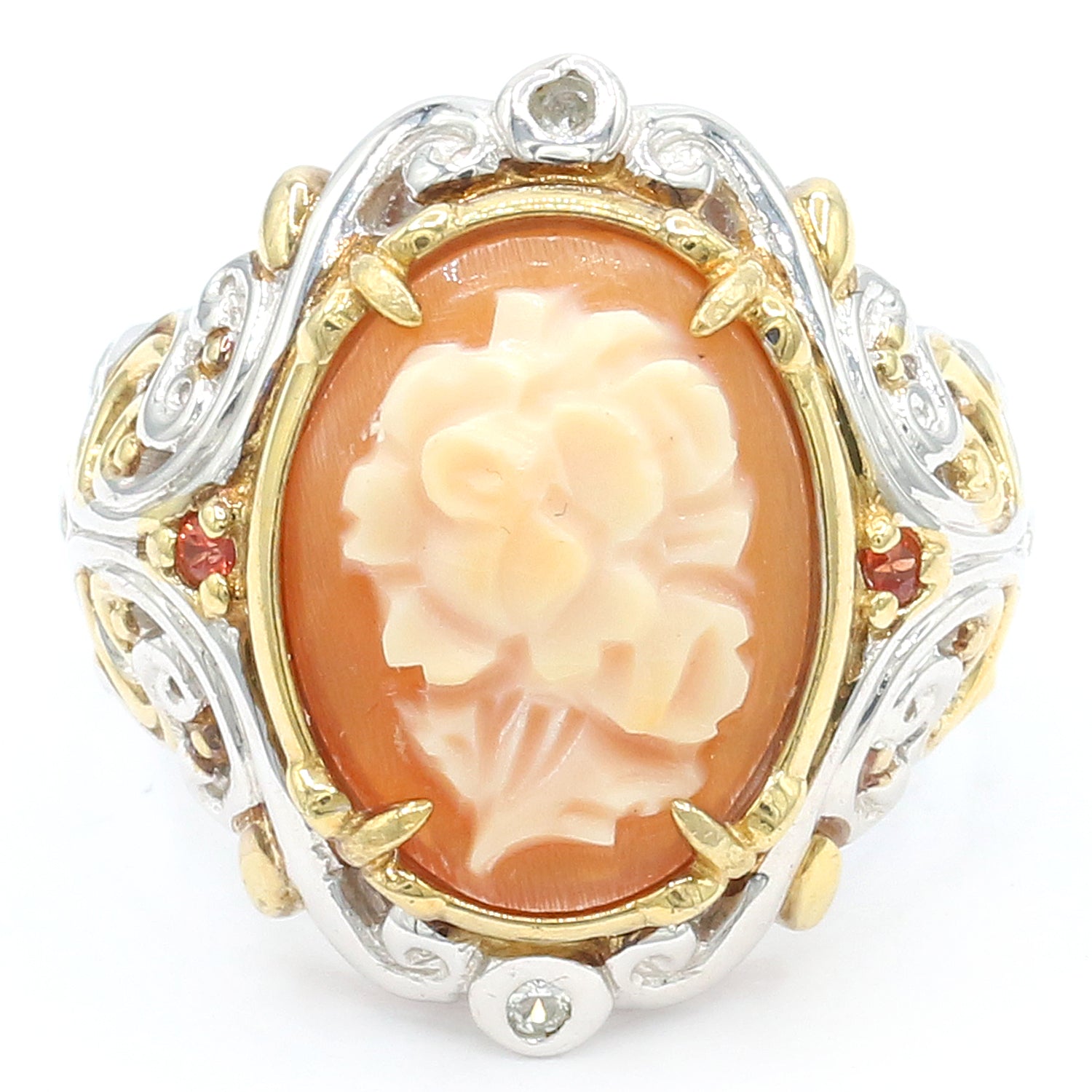 Gems en Vogue Carved Cameo & Sapphire Flower Ring