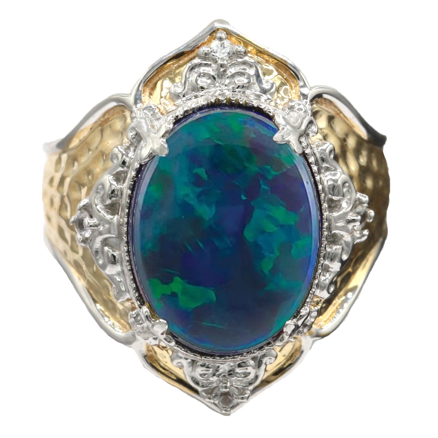 Gems en Vogue One-of-a-Kind 6.17ctw Black Opal and White Sapphire Ring