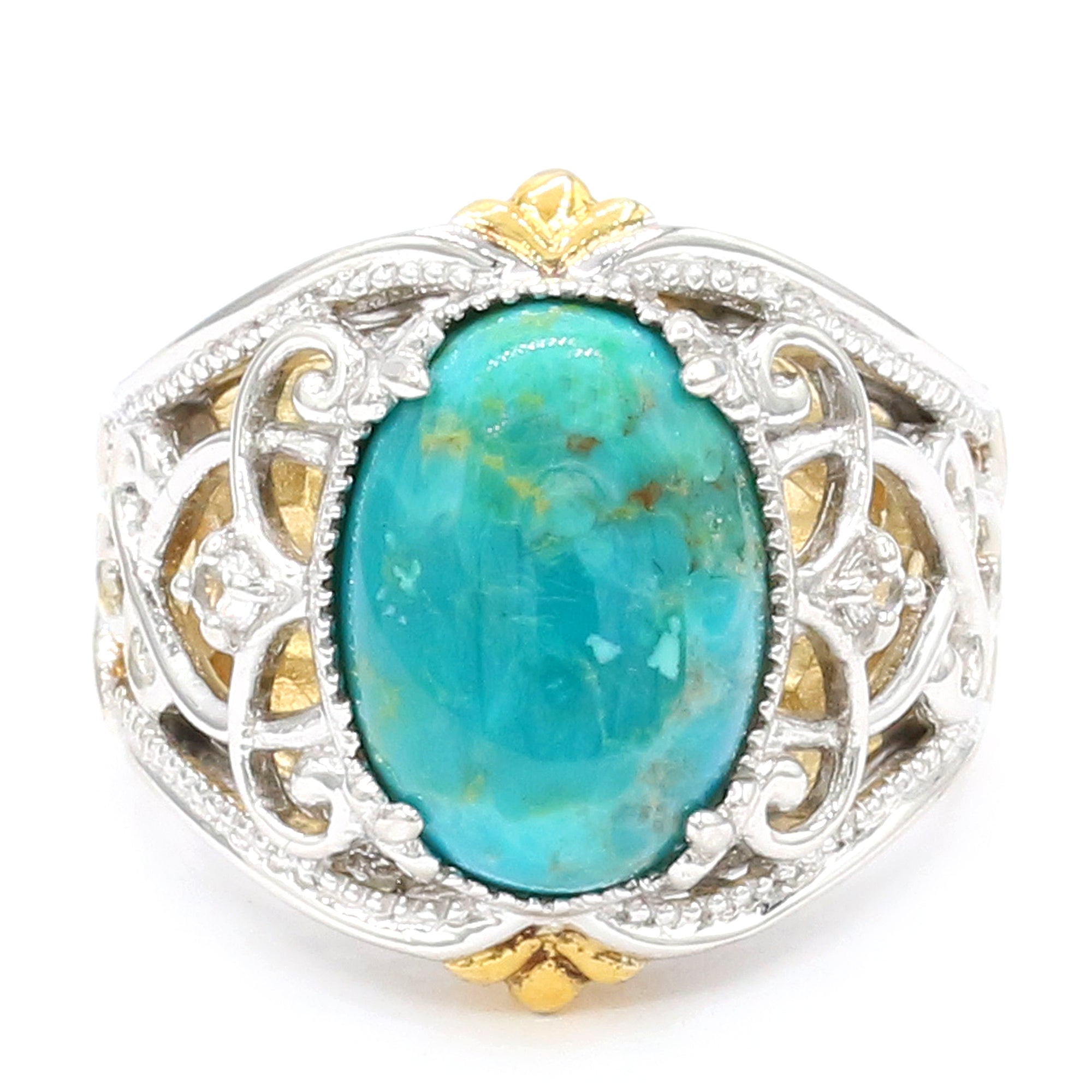 Gems en Vogue 24K Palladium Silver Chrysocolla & White Sapphire Ring