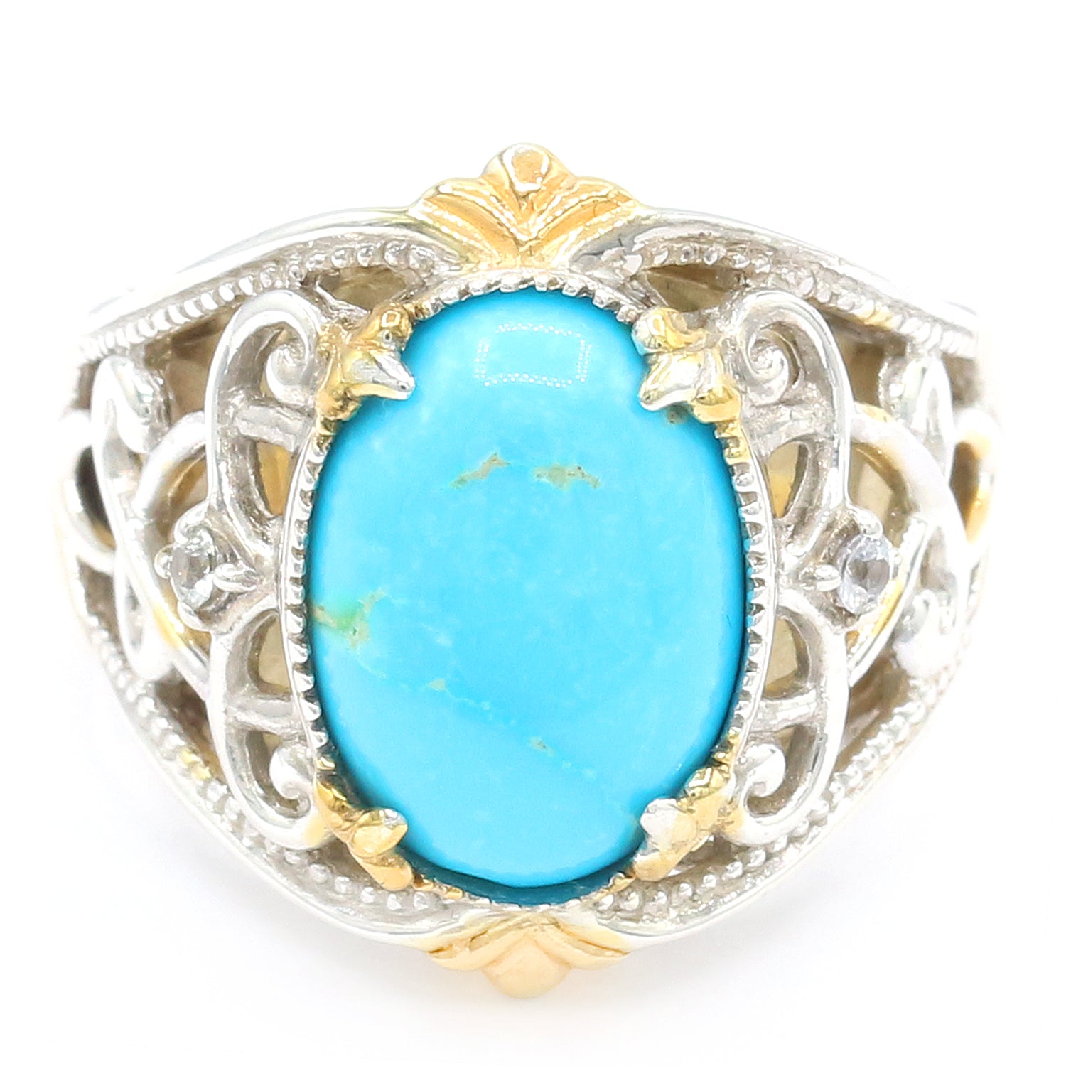 Gems en Vogue Oval Kingman Turquoise & White Sapphire Ring