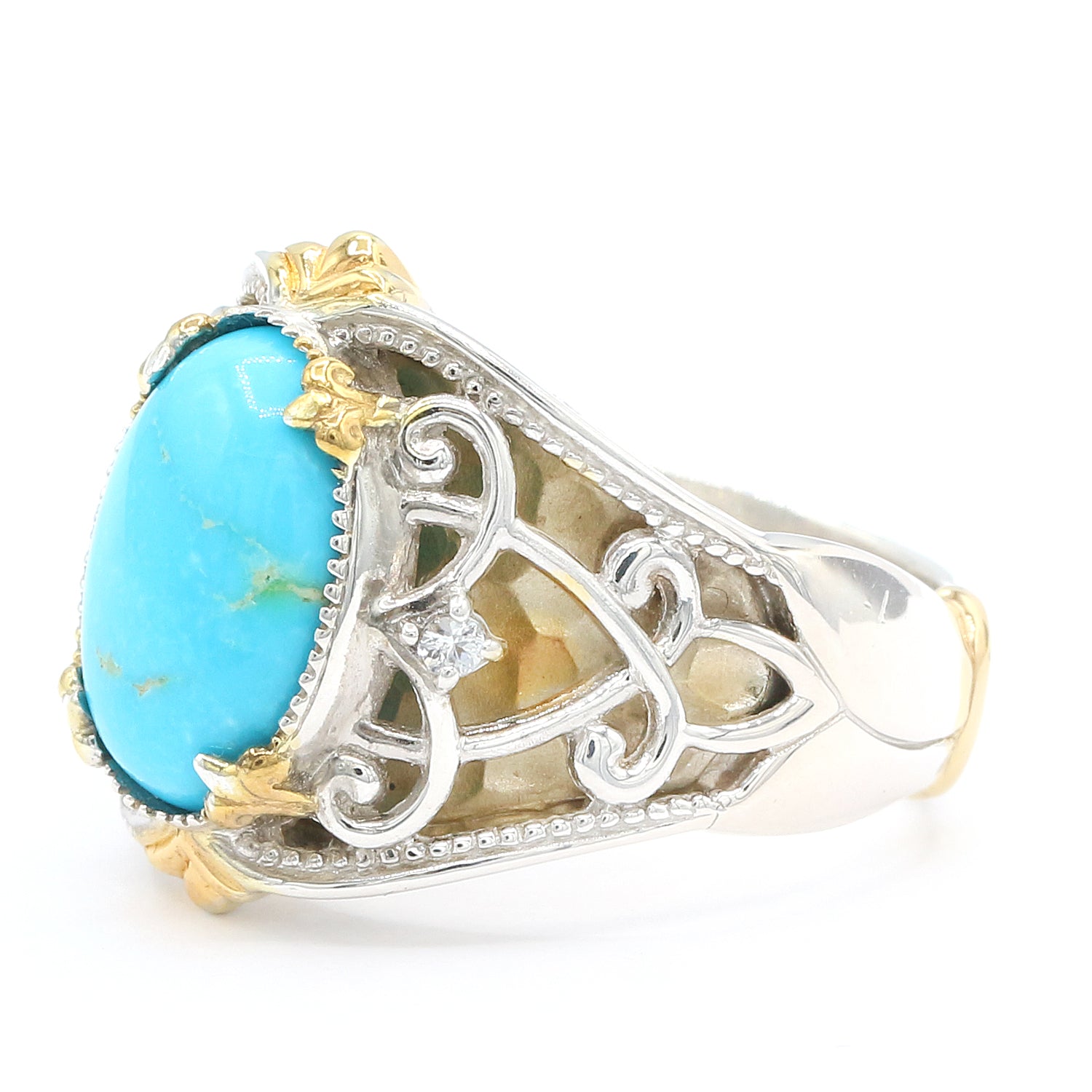 Gems en Vogue Oval Kingman Turquoise & White Sapphire Ring