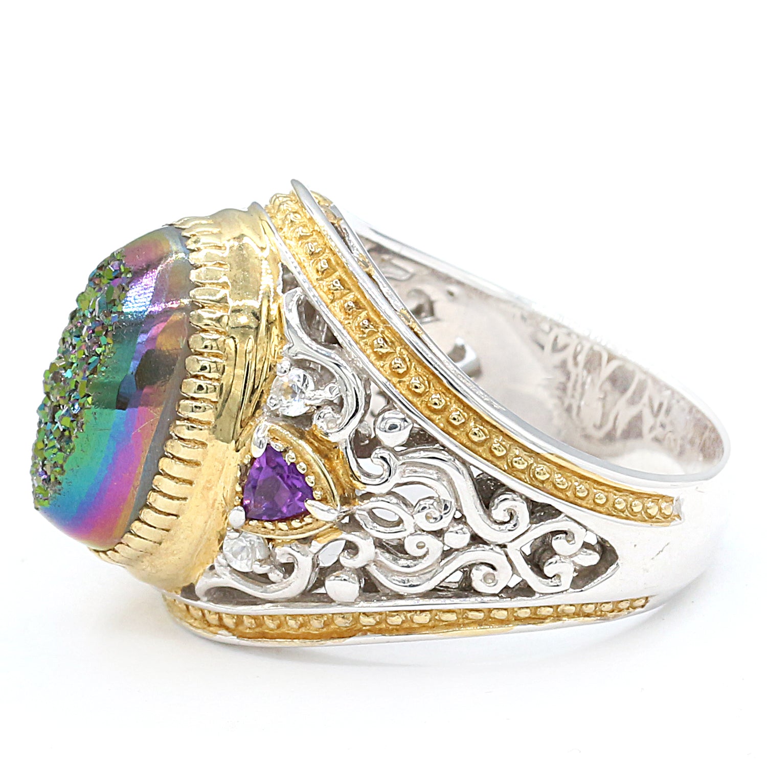 Gems en Vogue Mystic Druzy, Amethyst & White Sapphire Ring