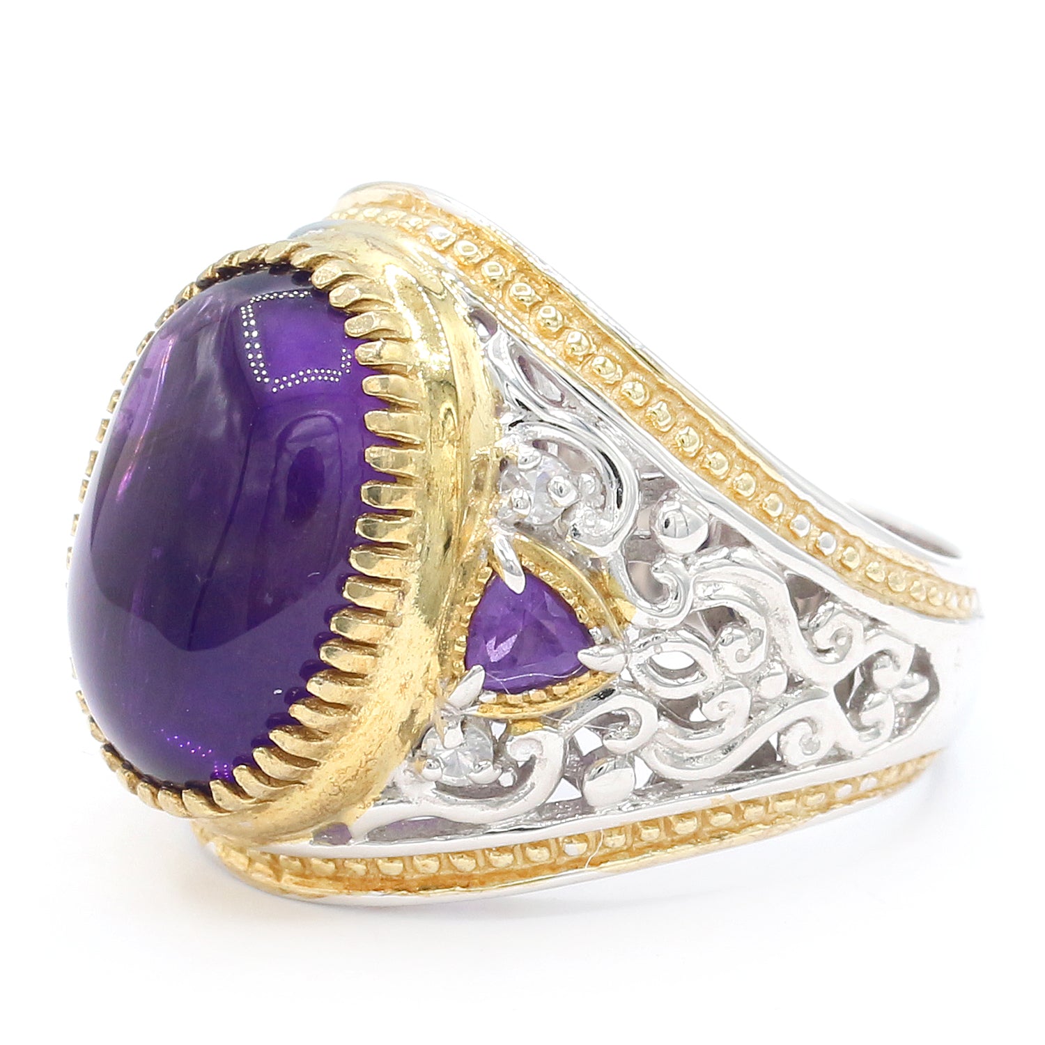 Gems en Vogue Amethyst Cabochon & White Sapphire Ring