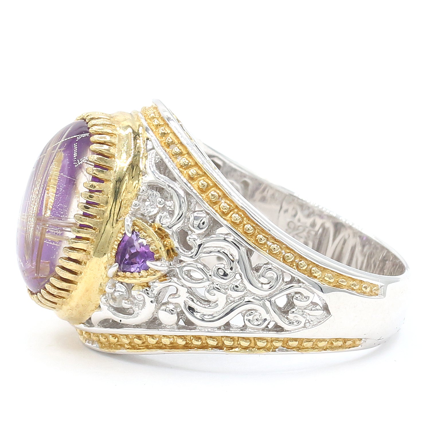 Gems en Vogue Rutilated Amethyst, Amethyst & White Sapphire Ring