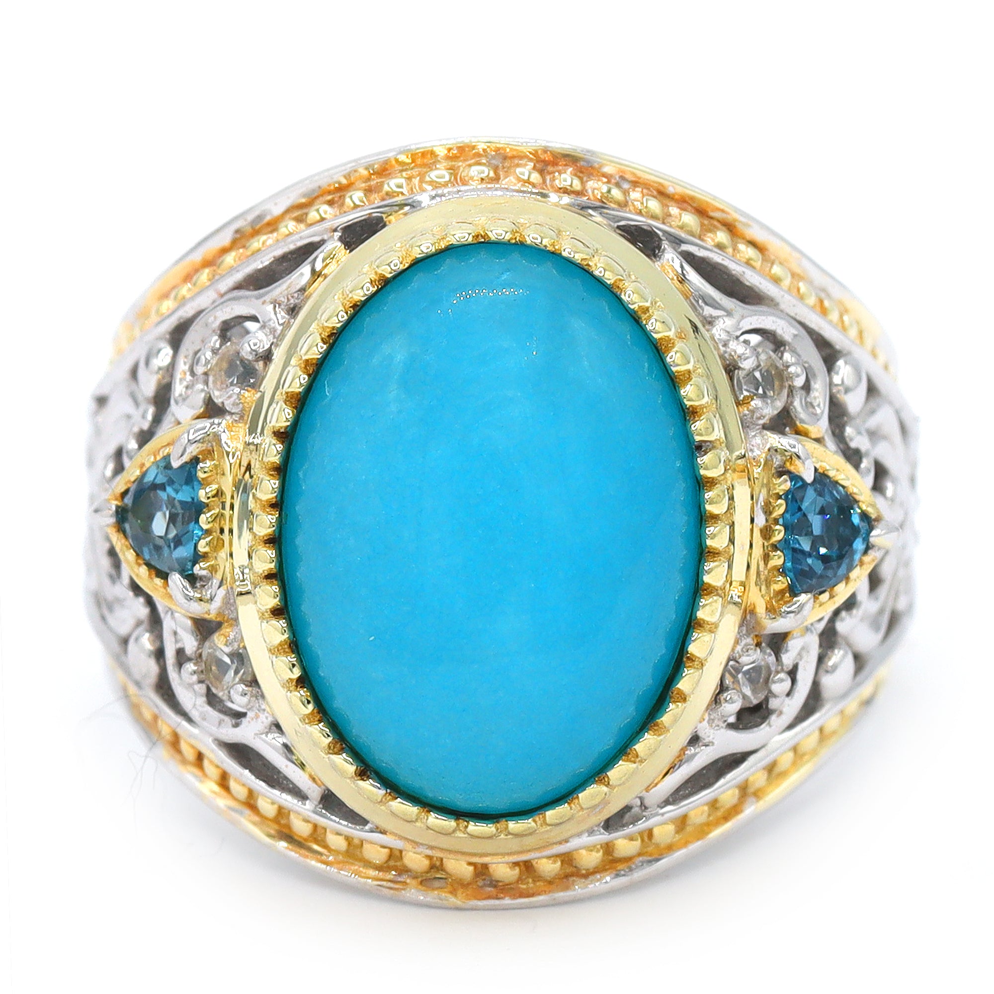 Gems en Vogue 24K Palladium Silver Blue Quartz, London Blue Topaz & White Sapphire Ring