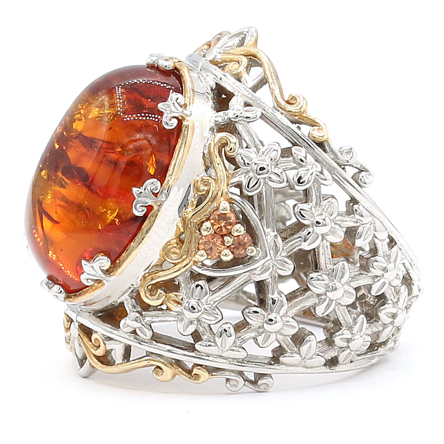 Gems en Vogue Baltic Amber & Orange Sapphire Ring