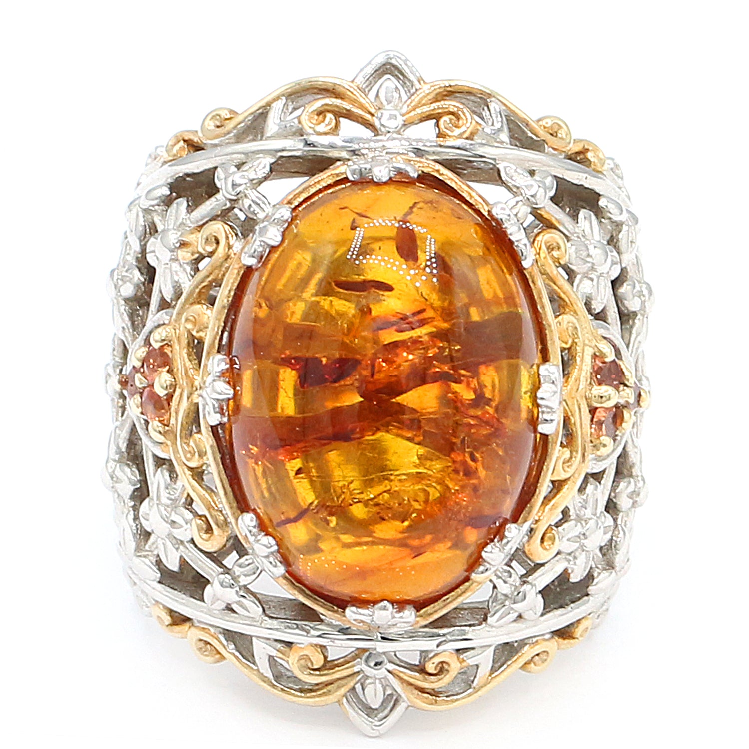 Gems en Vogue Baltic Amber & Orange Sapphire Ring