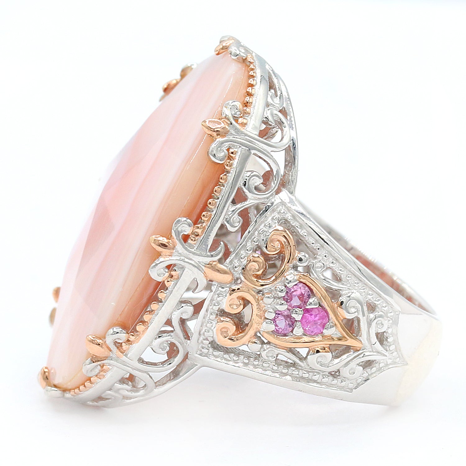 Gems en Vogue Pink Mother-of-Pearl Doublet & Pink Sapphire Ring