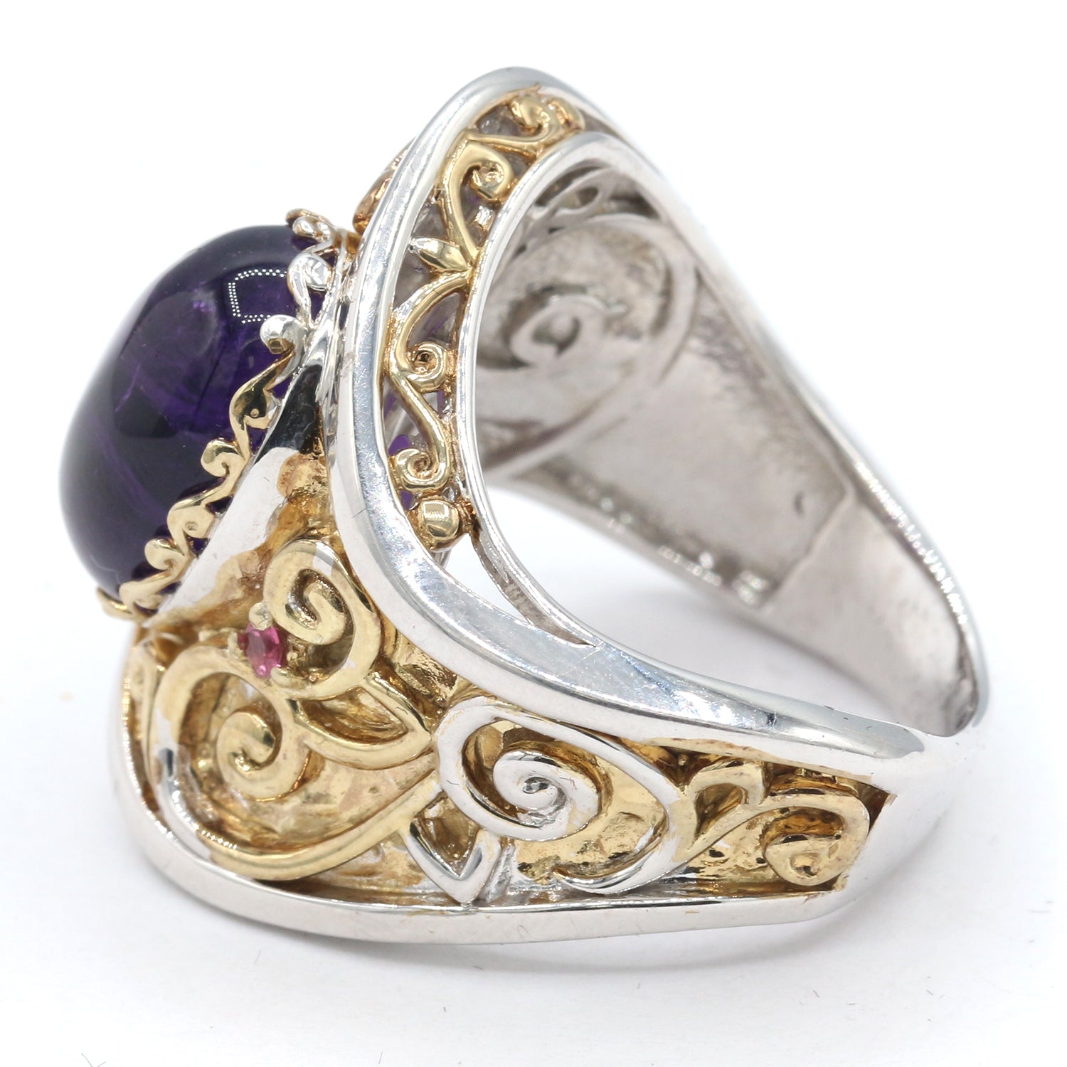 Gems en Vogue Amethyst Cabochon & Blue Sapphire Ring