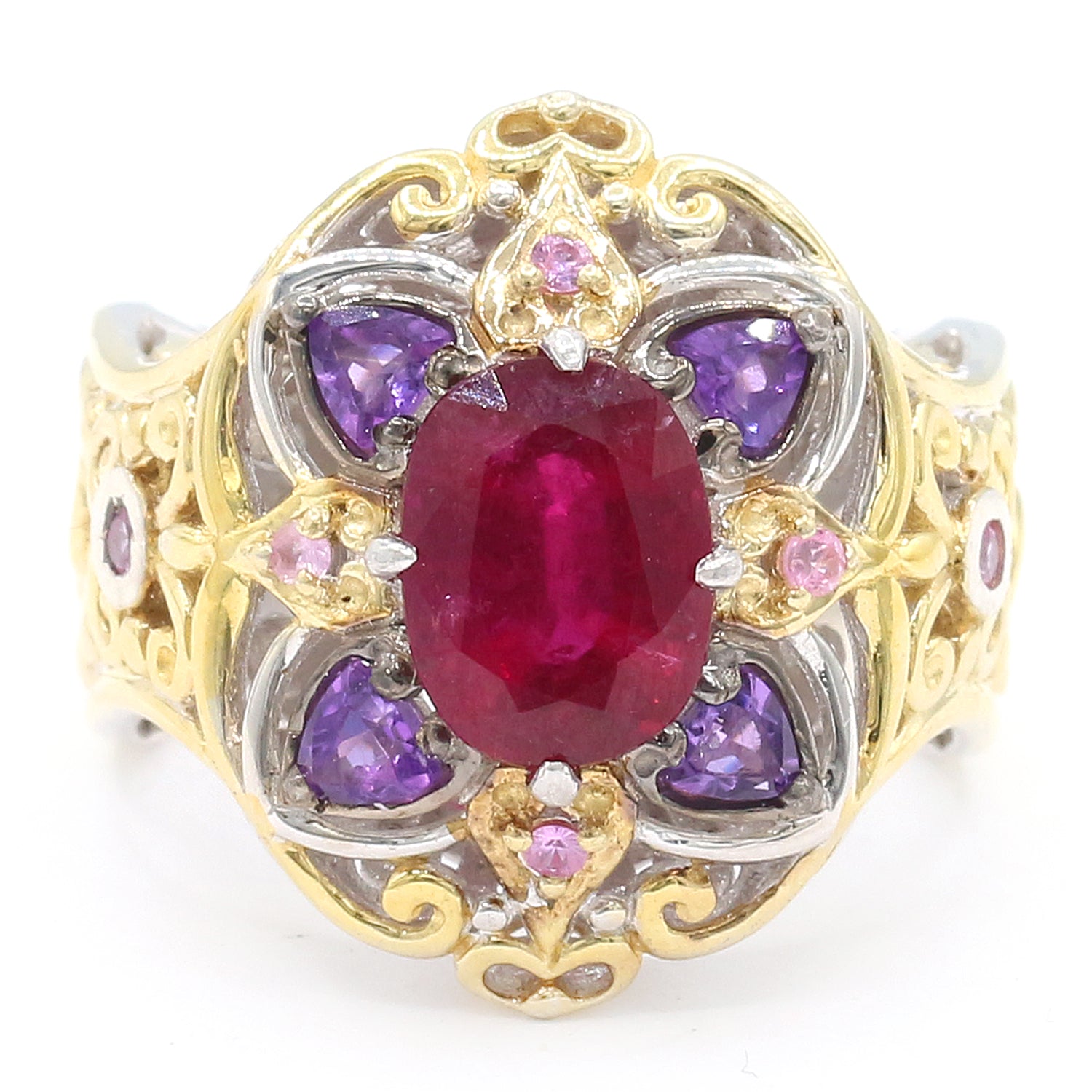 Gems en Vogue One-of-a-Kind 1.82ctw Rubellite, African Amethyst & Pink Sapphire Ring