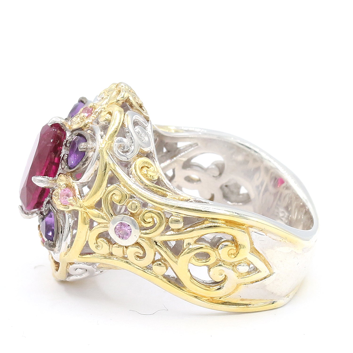 Gems en Vogue One-of-a-Kind 1.82ctw Rubellite, African Amethyst & Pink Sapphire Ring