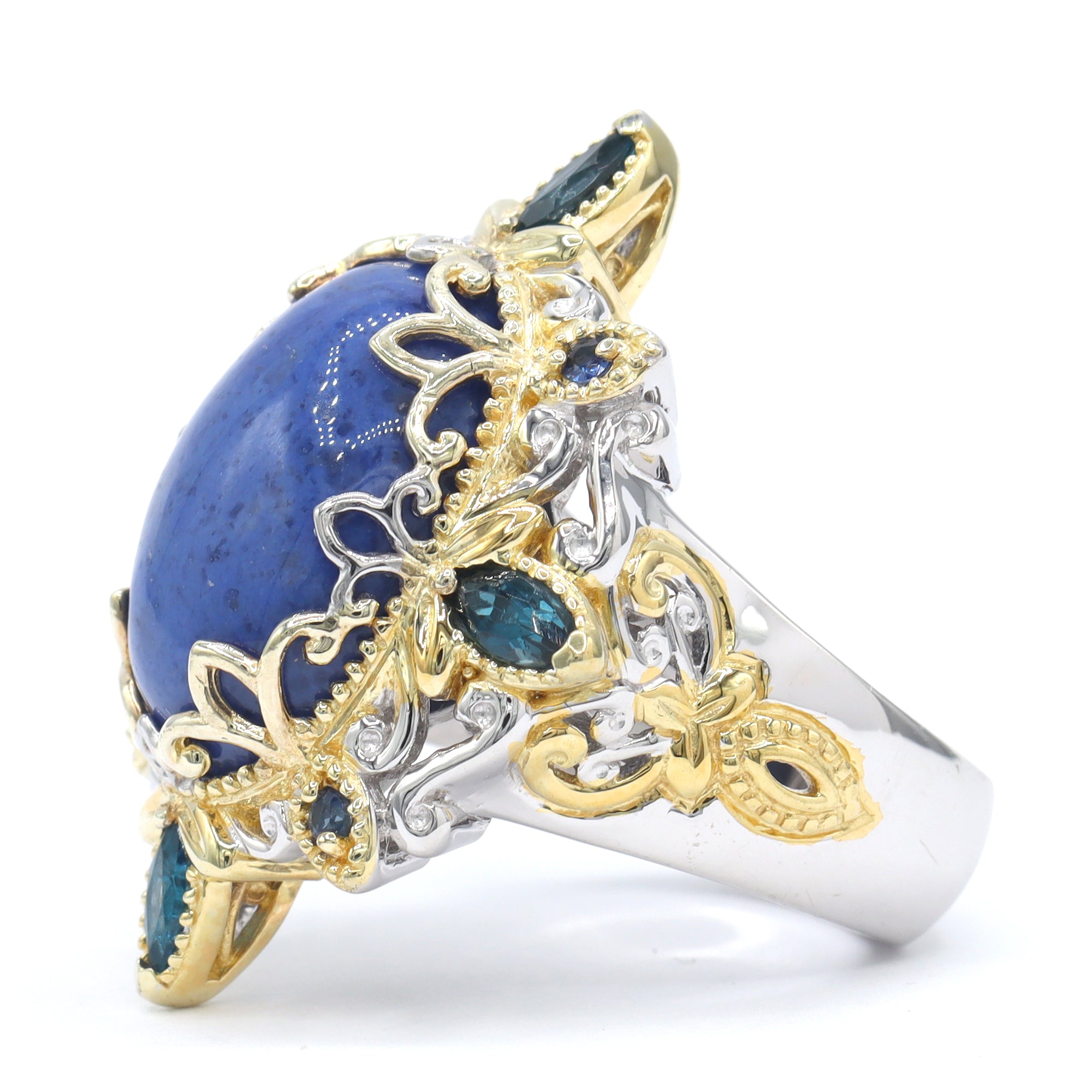 Gems en Vogue 24K Palladium Silver Dumortierite, London Blue Topaz & Blue Sapphire Ring