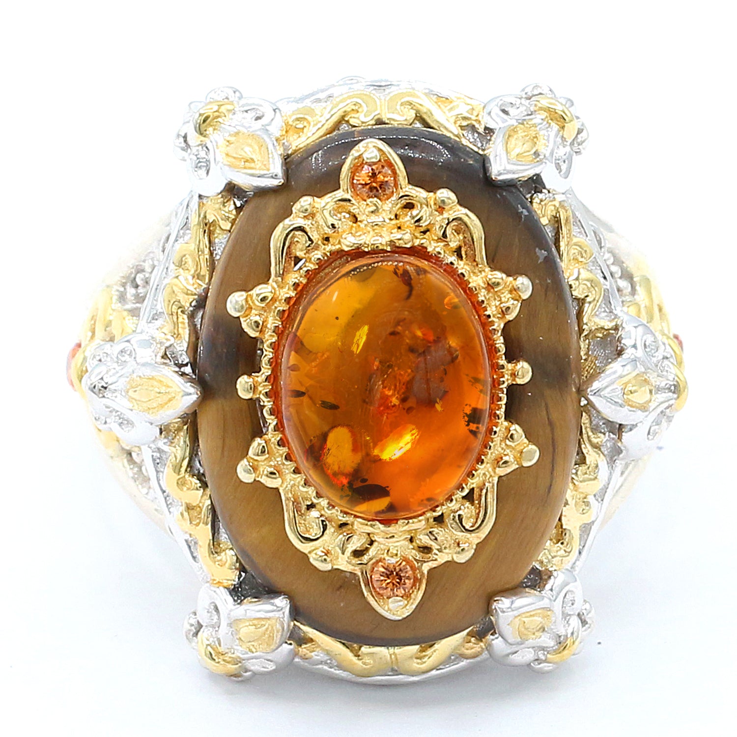Gems en Vogue Amber, Tiger's Eye & Orange Sapphire Ring