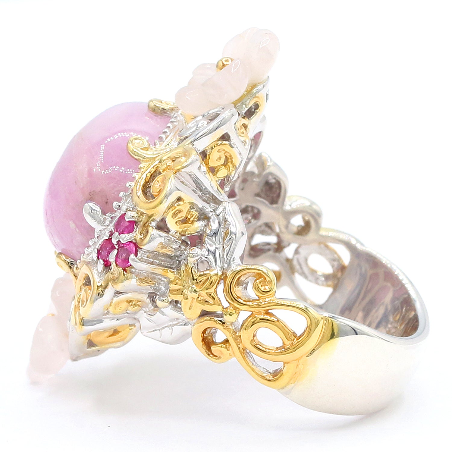 Gems en Vogue Kunzite Cabochon, Pink Shell & Sapphire Flower Ring