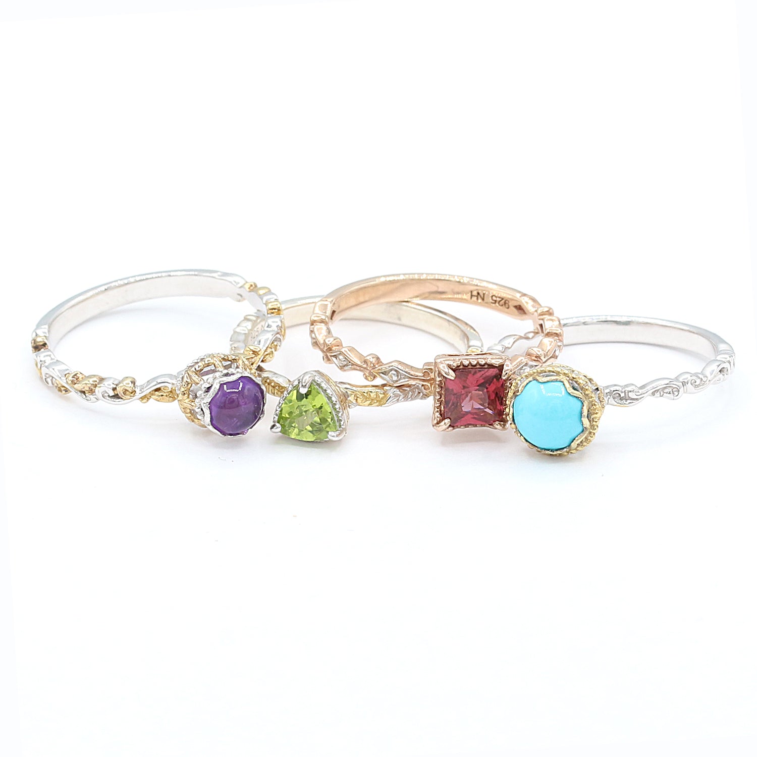 Gems en Vogue 2.85ctw Multi Gemstones Set of Four Stacking Rings