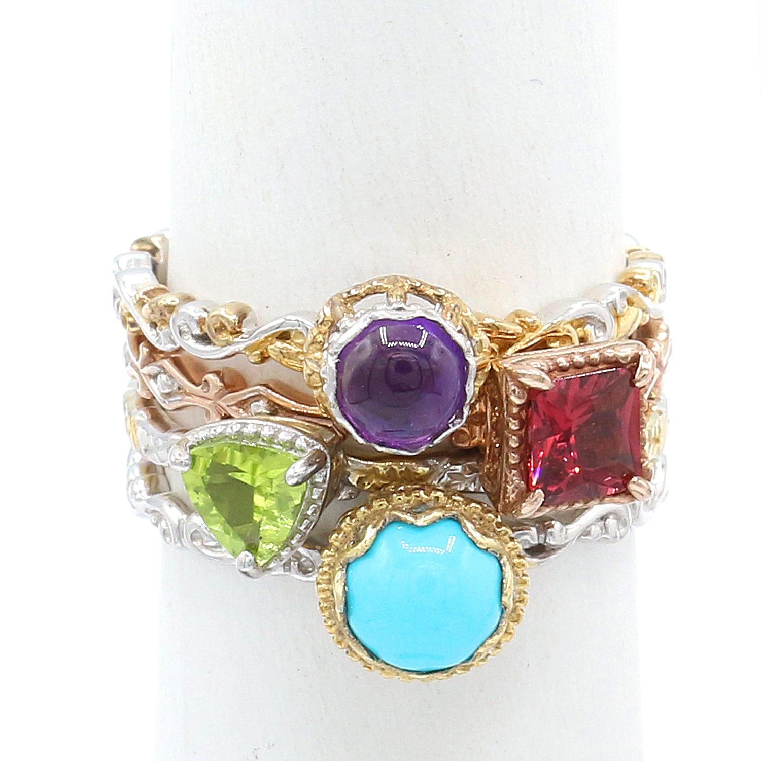 Gems en Vogue 2.85ctw Multi Gemstones Set of Four Stacking Rings