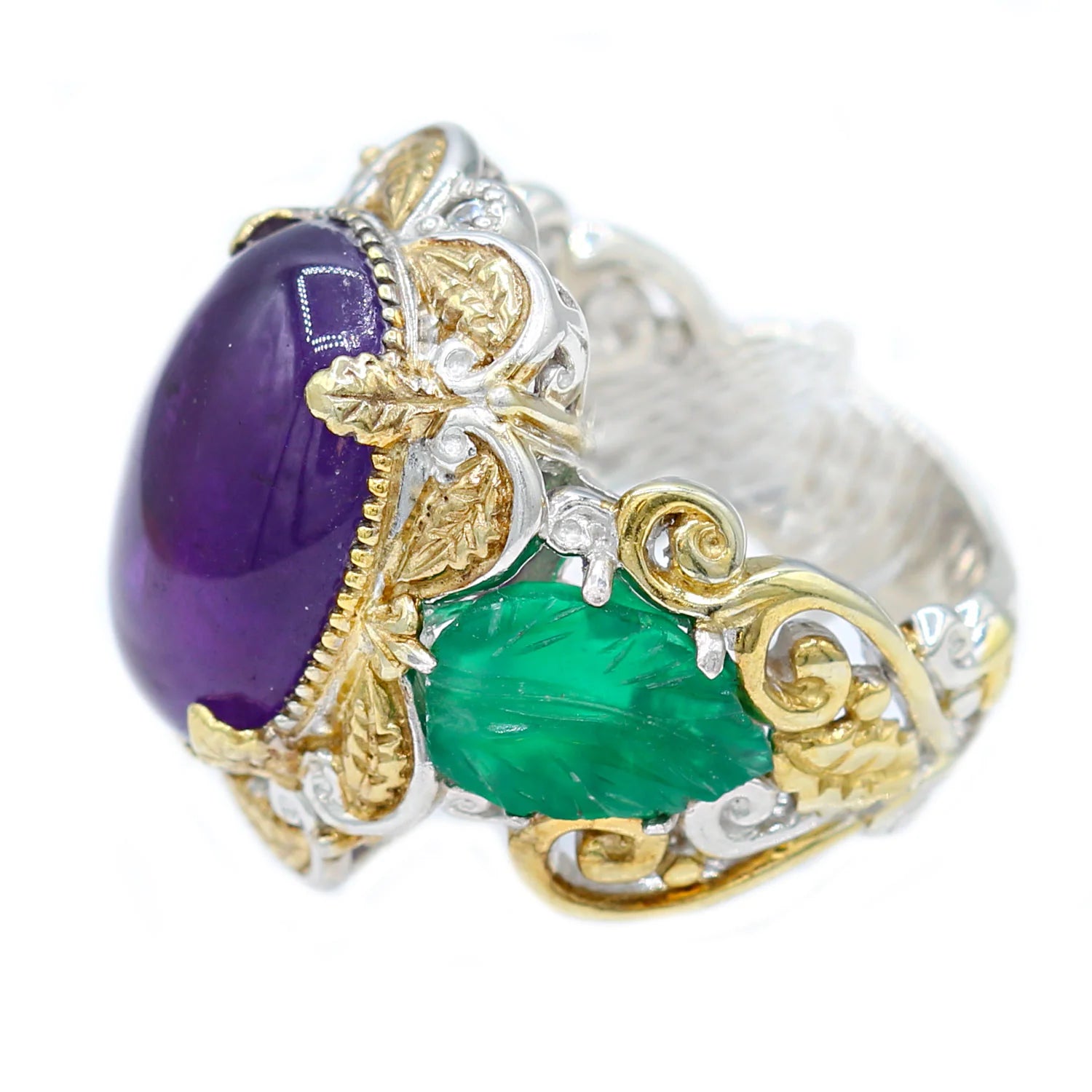 Gems en Vogue 8.09ctw Amethyst & Green Chalcedony Ring