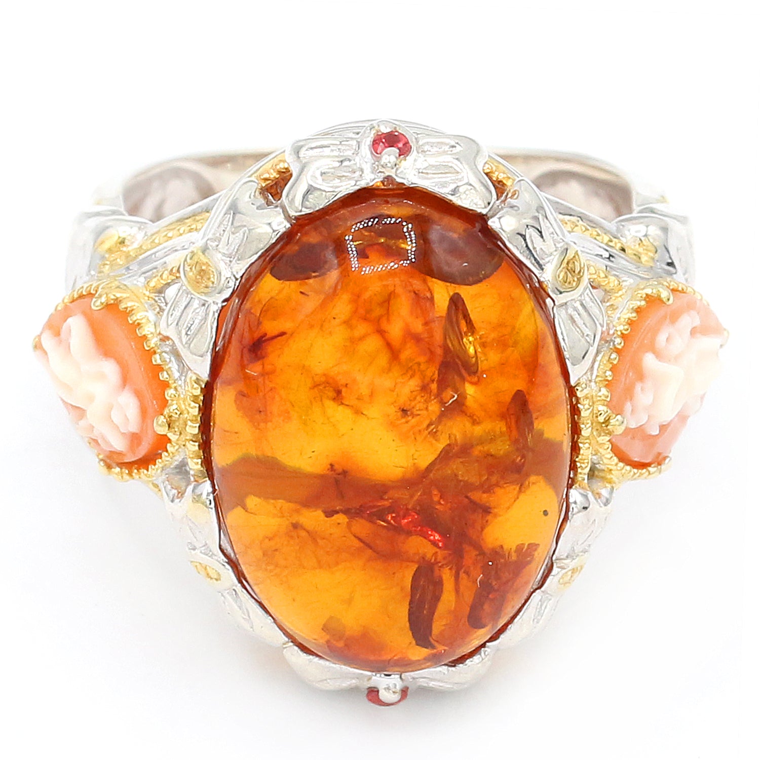 Gems en Vogue Amber, Cameo & Orange Sapphire Ring