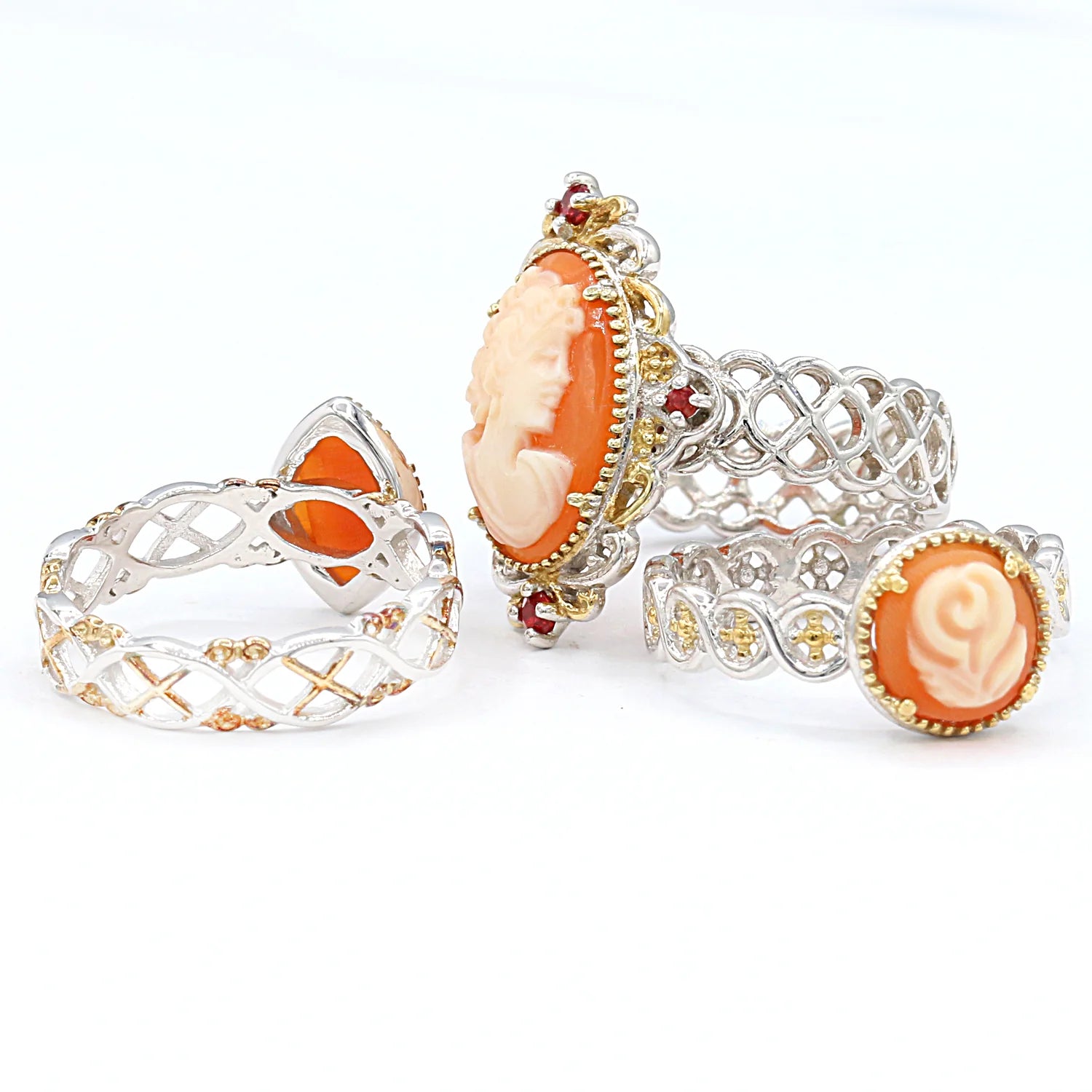 Gems en Vogue Cameo & Orange Sapphire Stacking Ring - Set of Three CANNOT BE RESIZED