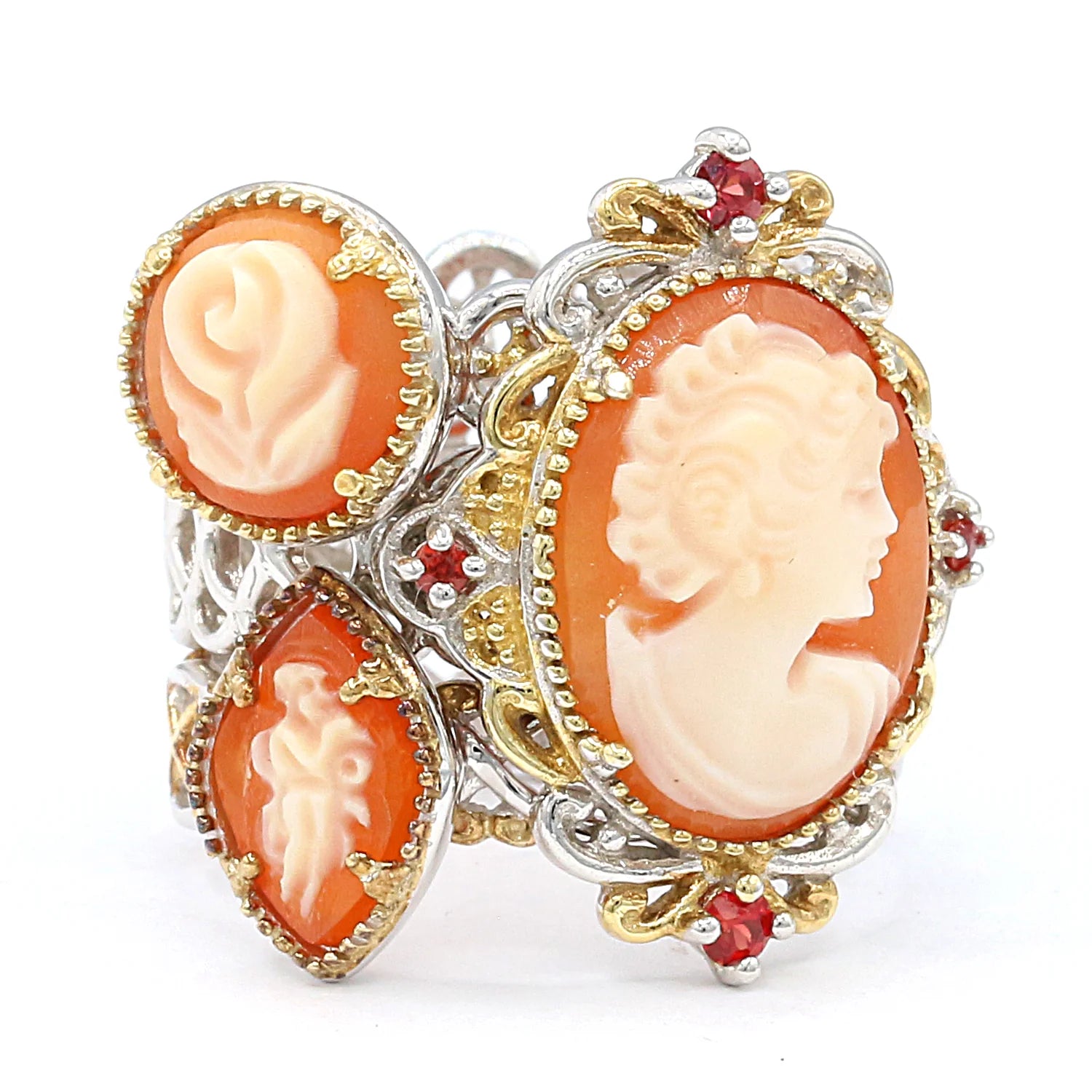 Gems en Vogue Cameo & Orange Sapphire Stacking Ring - Set of Three CANNOT BE RESIZED