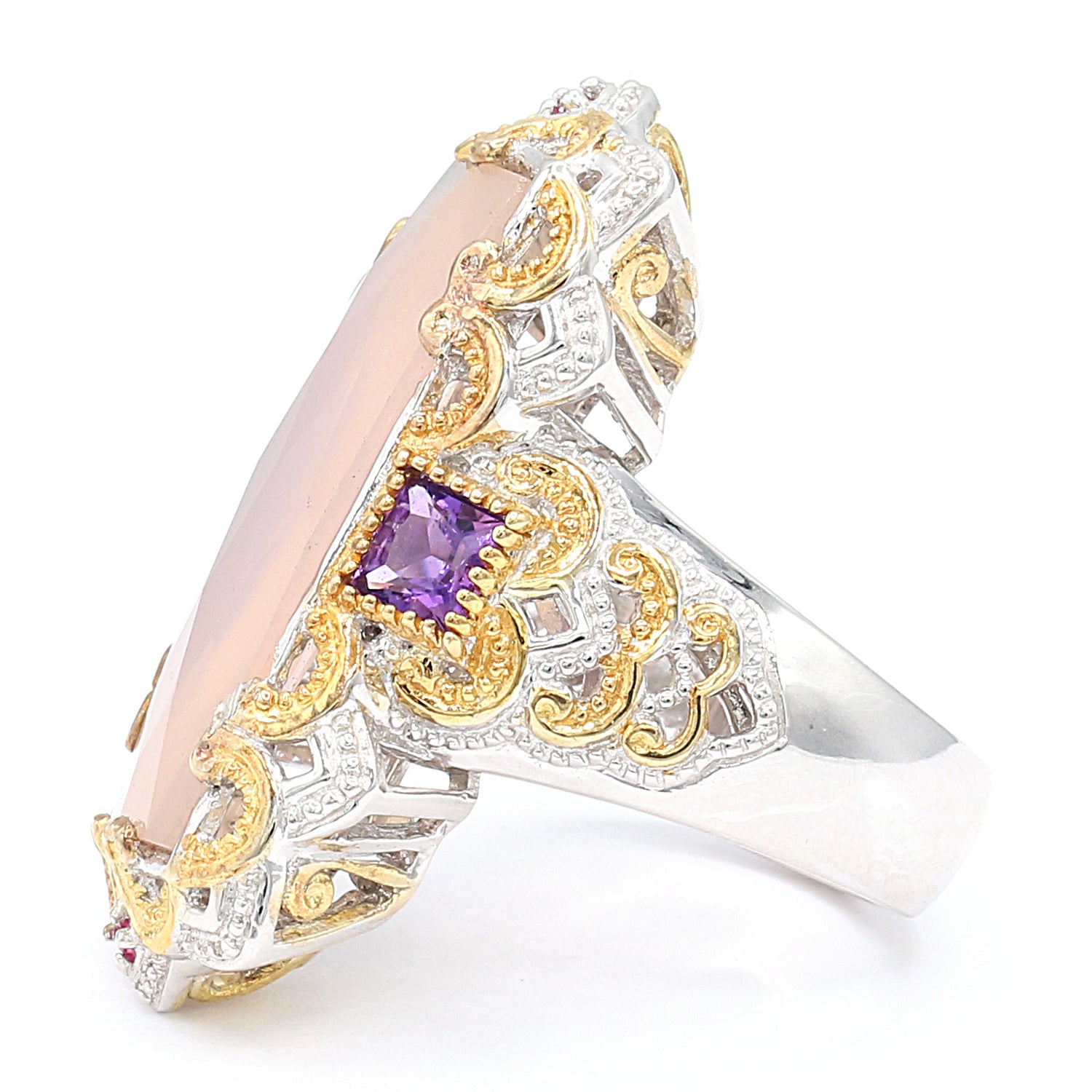 Gems en Vogue 7.03ctw Rose Red Chalcedony Amethyst & Pink Sapphire Ring