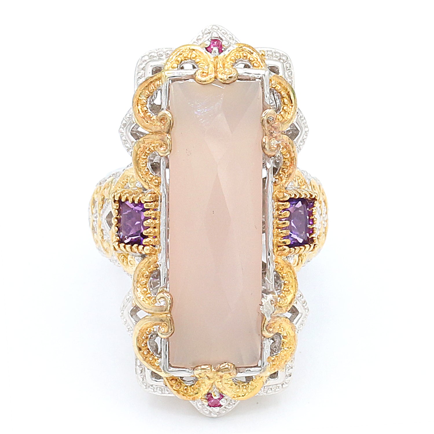 Gems en Vogue 7.03ctw Rose Red Chalcedony Amethyst & Pink Sapphire Ring