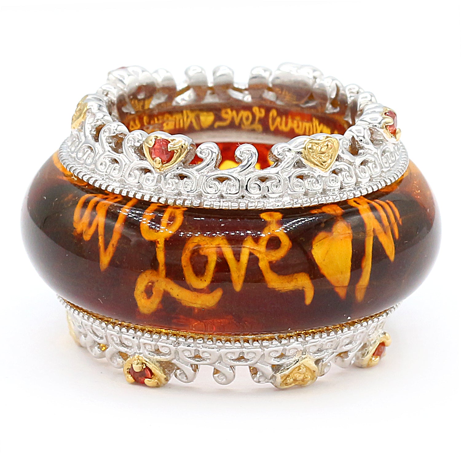 Gems en Vogue Amber & Orange Sapphire Love Engraving Band Ring CANNOT BE RESIZED